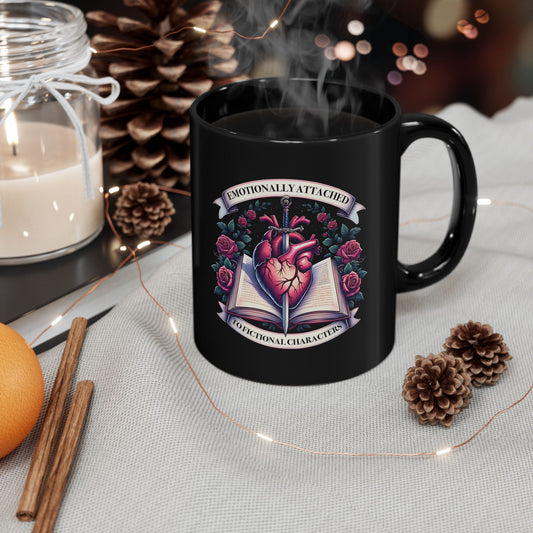 Emotionally Attached Booklover Mug — Heart & Roses Literary Coffee Cup (11oz/15oz)
