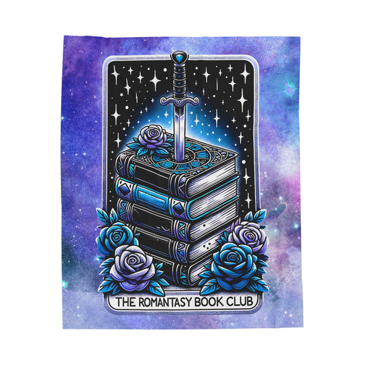 Romantasy Book Club Velveteen Plush Blanket — Fantasy Books & Sword Design