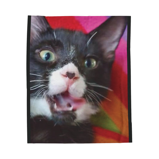 Silly Cat Velveteen Plush Blanket - Perfect for Pet Lovers & Comfort Seekers