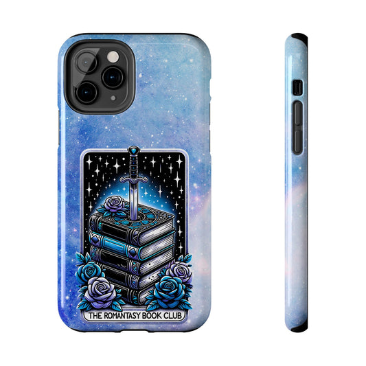 Fantasy Book Club Tough Phone Case — Sword & Stacked Books Design