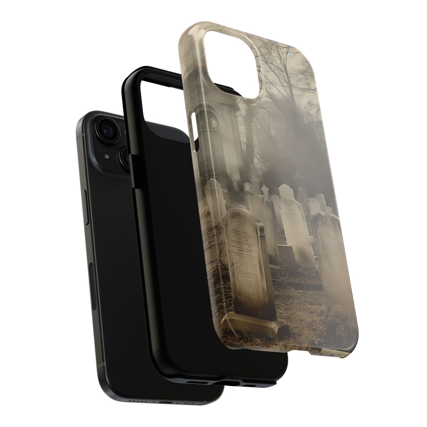 Cemetery Graveyard Phone Case — Spooky Fog Tombstone Tough Phone Case