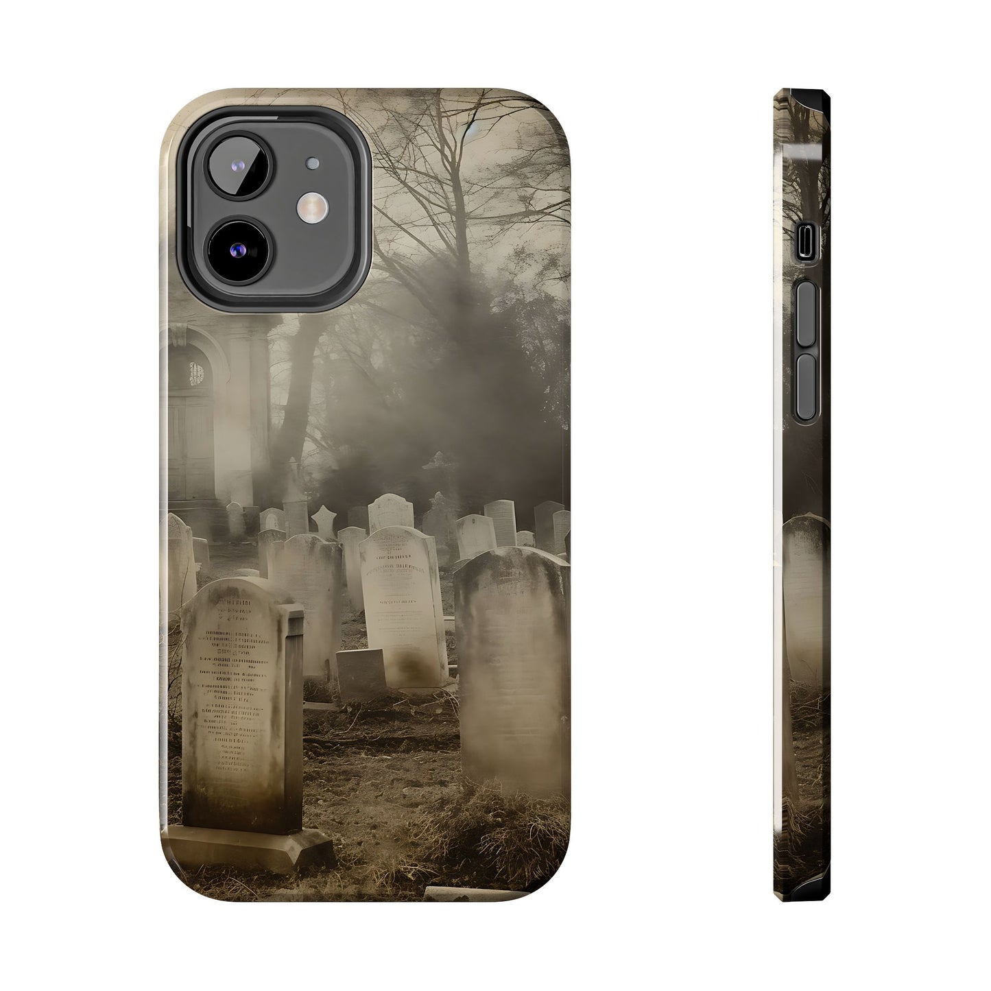 Cemetery Graveyard Phone Case — Spooky Fog Tombstone Tough Phone Case