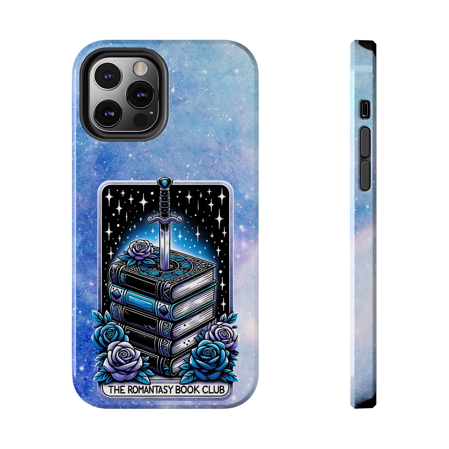 Fantasy Book Club Tough Phone Case — Sword & Stacked Books Design