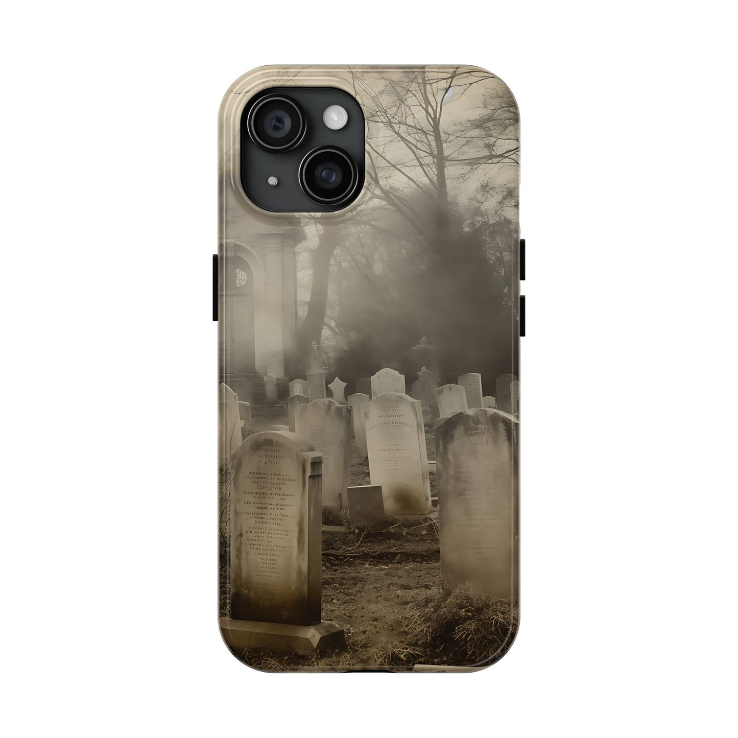Cemetery Graveyard Phone Case — Spooky Fog Tombstone Tough Phone Case