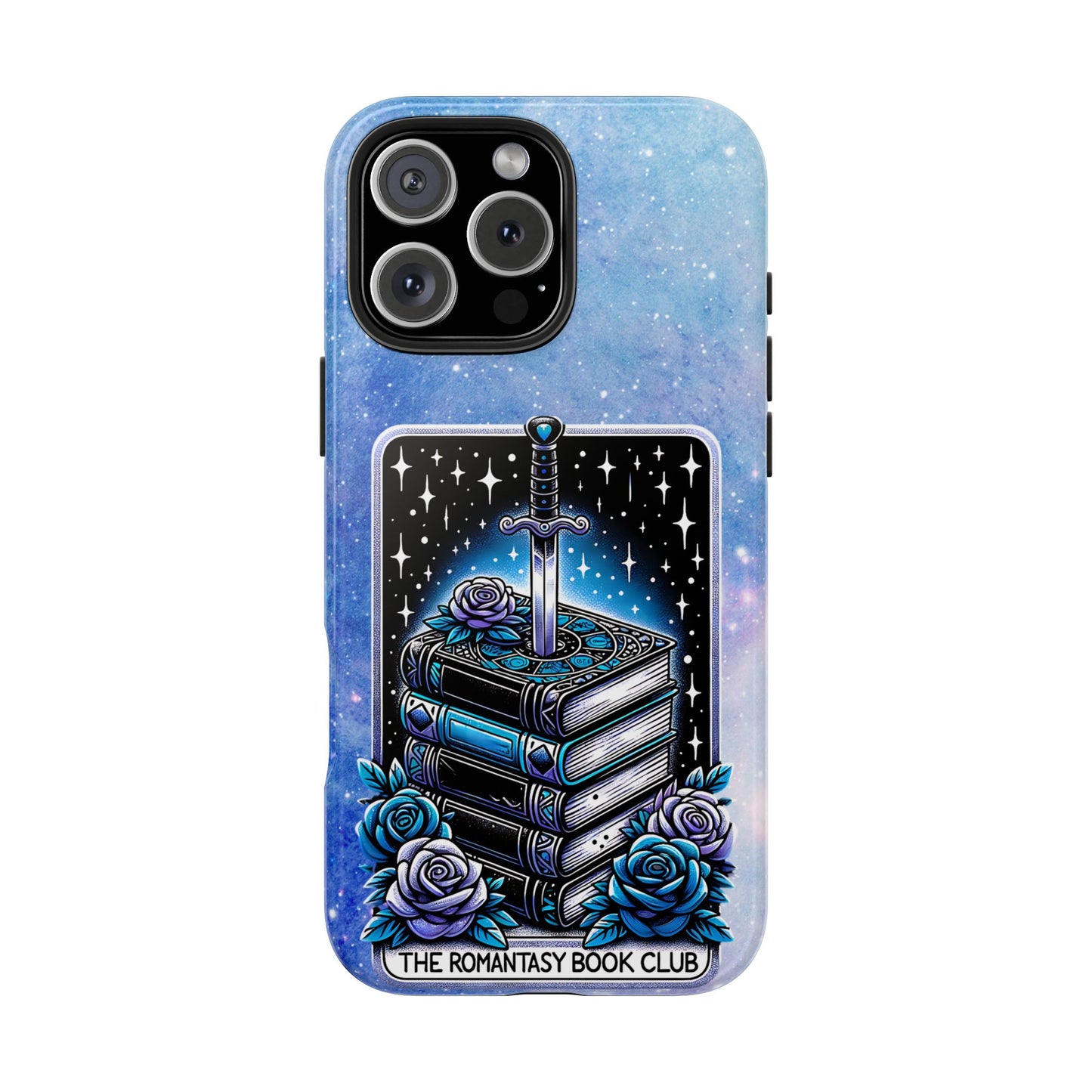 Fantasy Book Club Tough Phone Case — Sword & Stacked Books Design