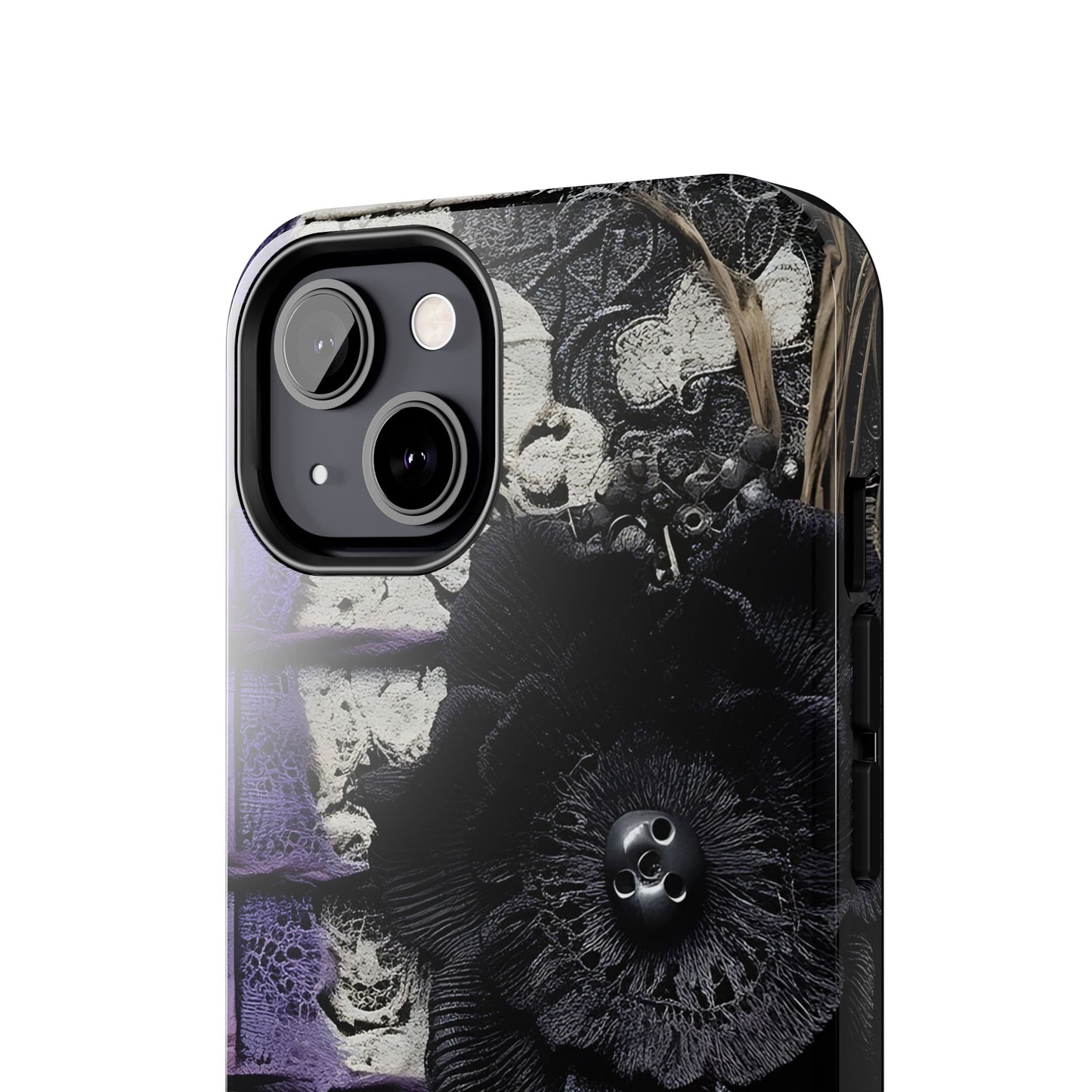 Gothic Skull Floral Tough Phone Case – Black Flower & Purple Accent Protective Cover