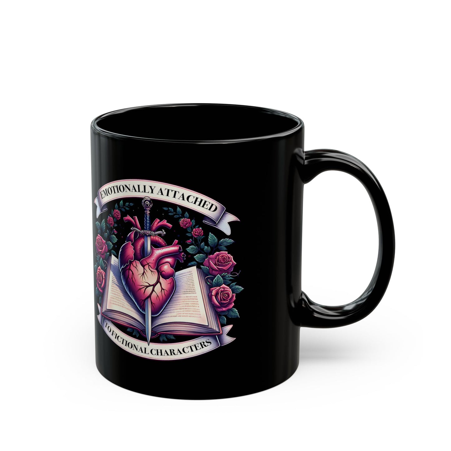 Emotionally Attached Booklover Mug — Heart & Roses Literary Coffee Cup (11oz/15oz)