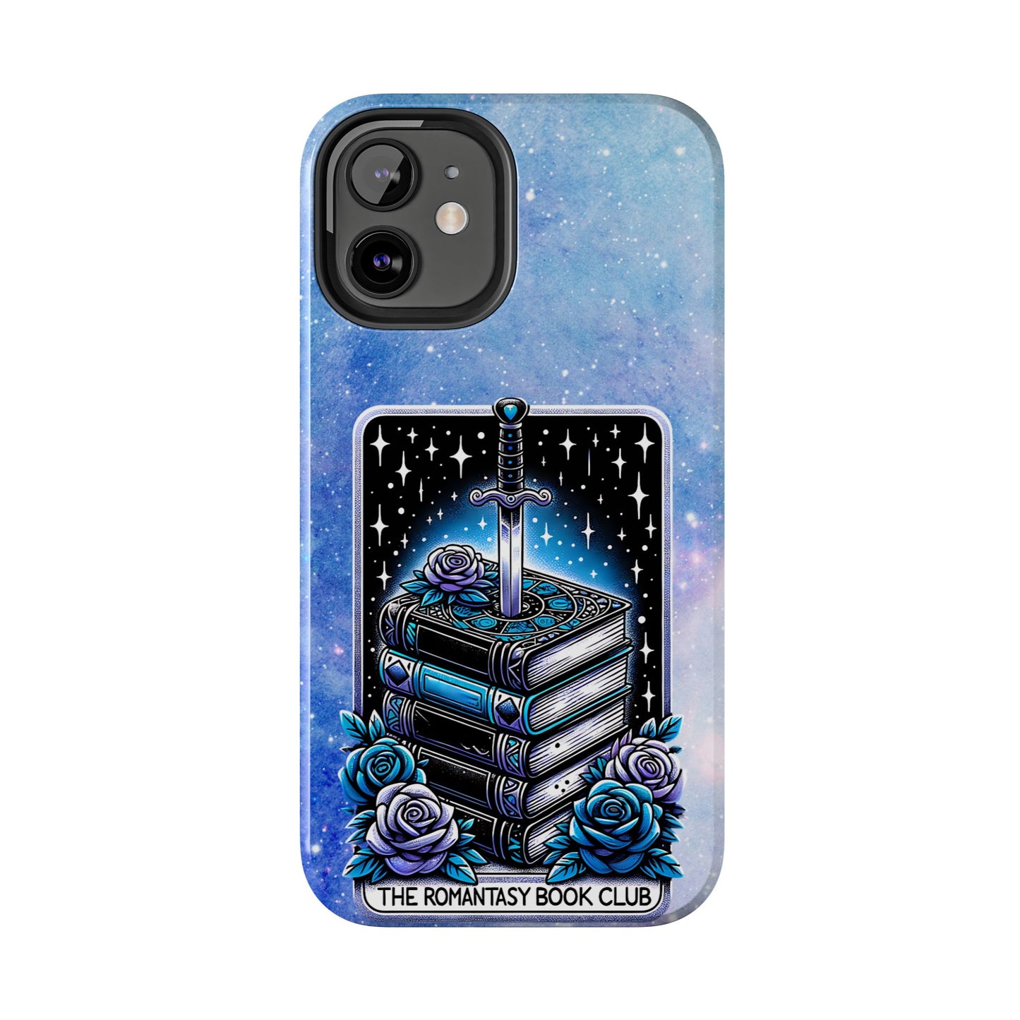 Fantasy Book Club Tough Phone Case — Sword & Stacked Books Design