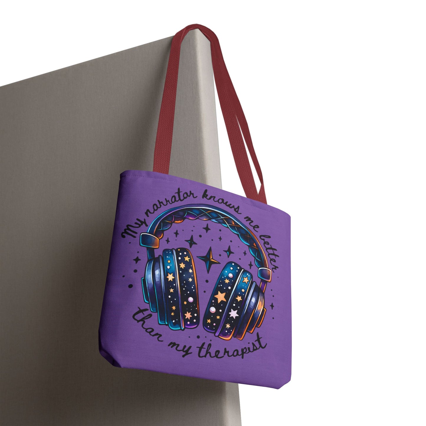 Galaxy Headphones Tote Bag — "My Narrator Knows Me Better Than My Therapist" Book Lover Tote