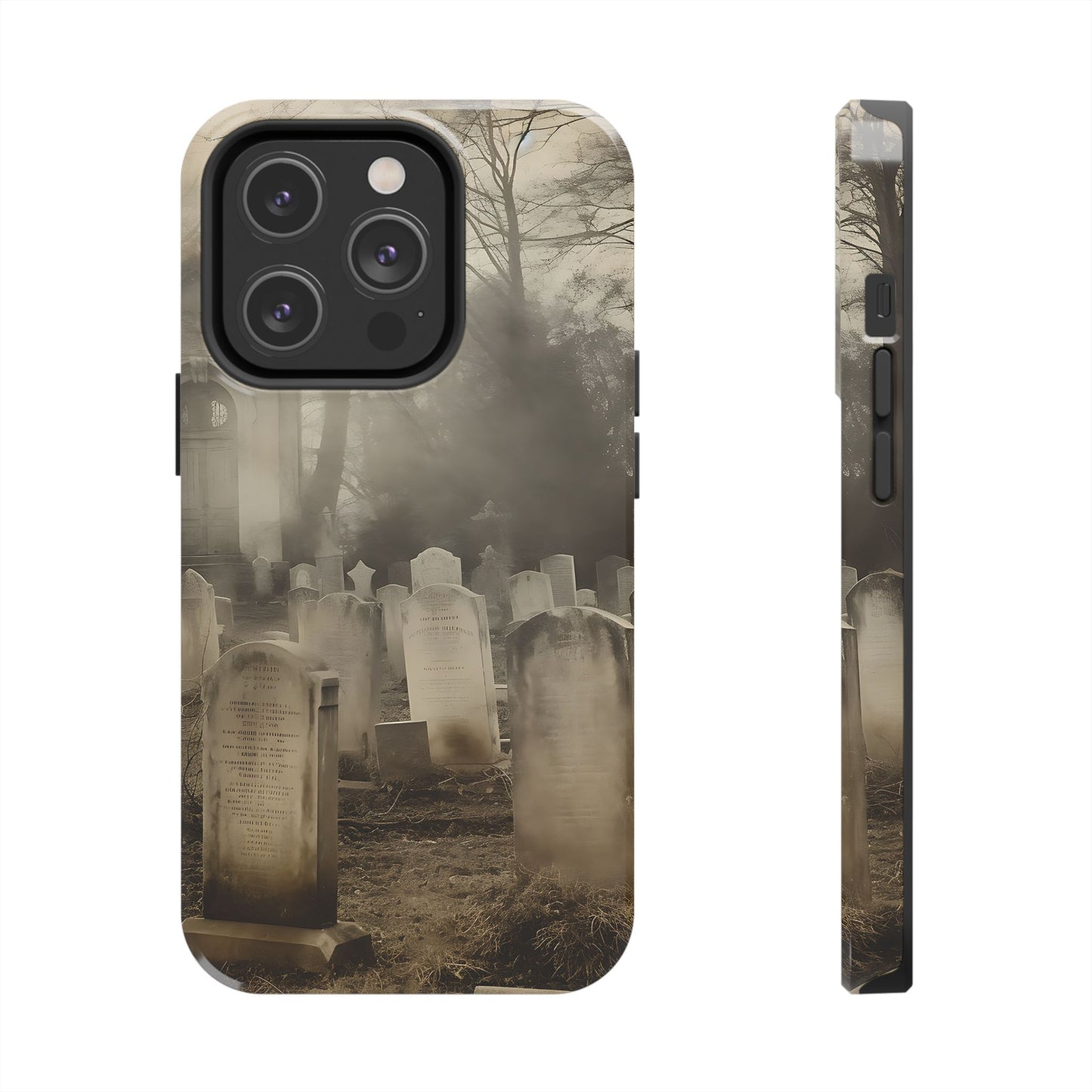 Cemetery Graveyard Phone Case — Spooky Fog Tombstone Tough Phone Case