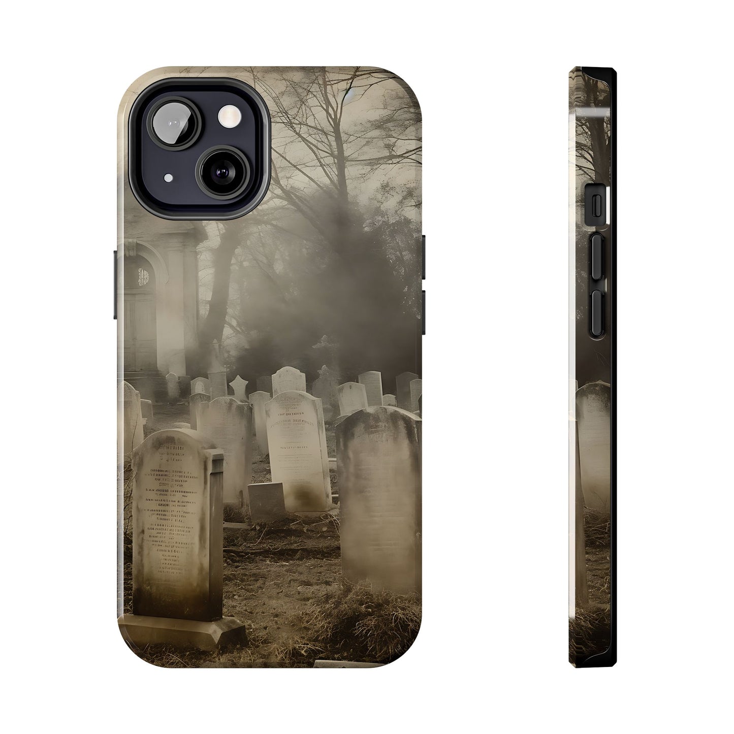 Cemetery Graveyard Phone Case — Spooky Fog Tombstone Tough Phone Case