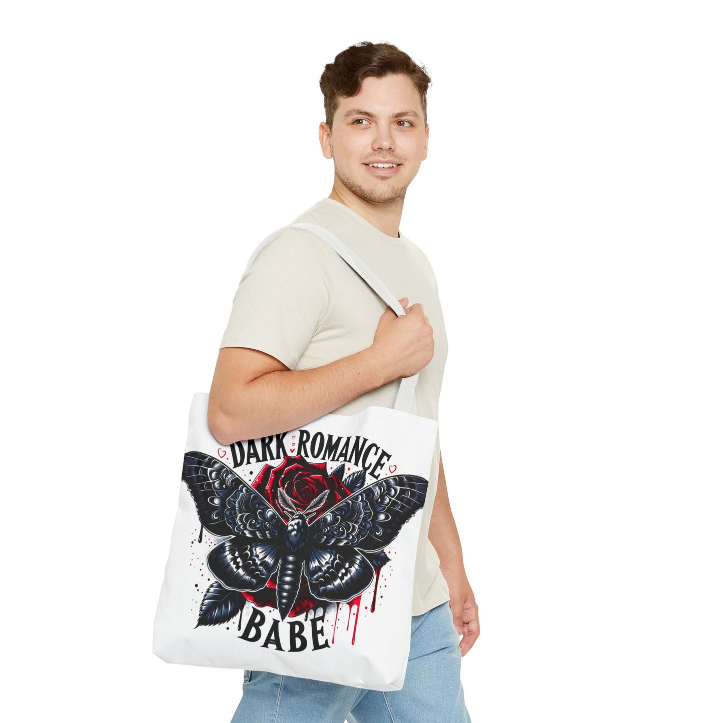 Dark Romance Babe Tote Bag — Gothic Moth & Rose All-Over Print