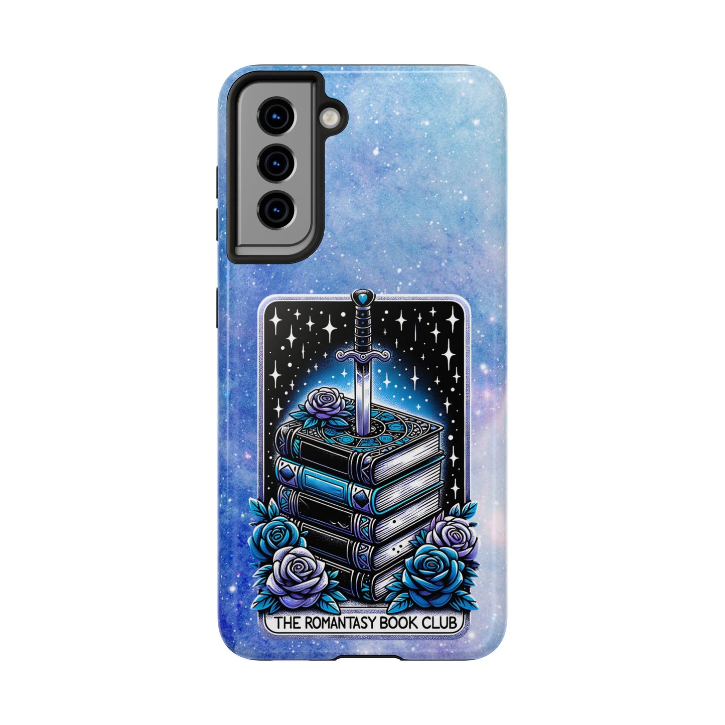 Fantasy Book Club Tough Phone Case — Sword & Stacked Books Design