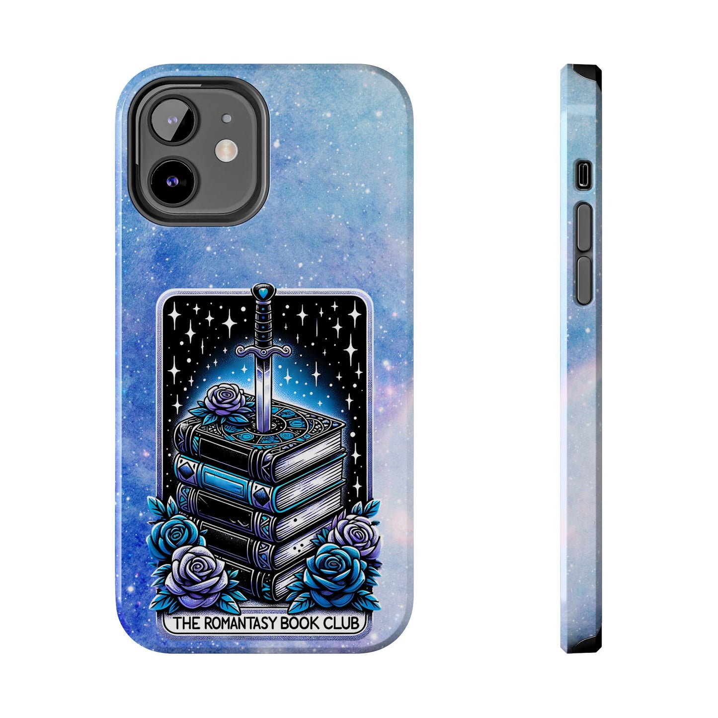 Fantasy Book Club Tough Phone Case — Sword & Stacked Books Design