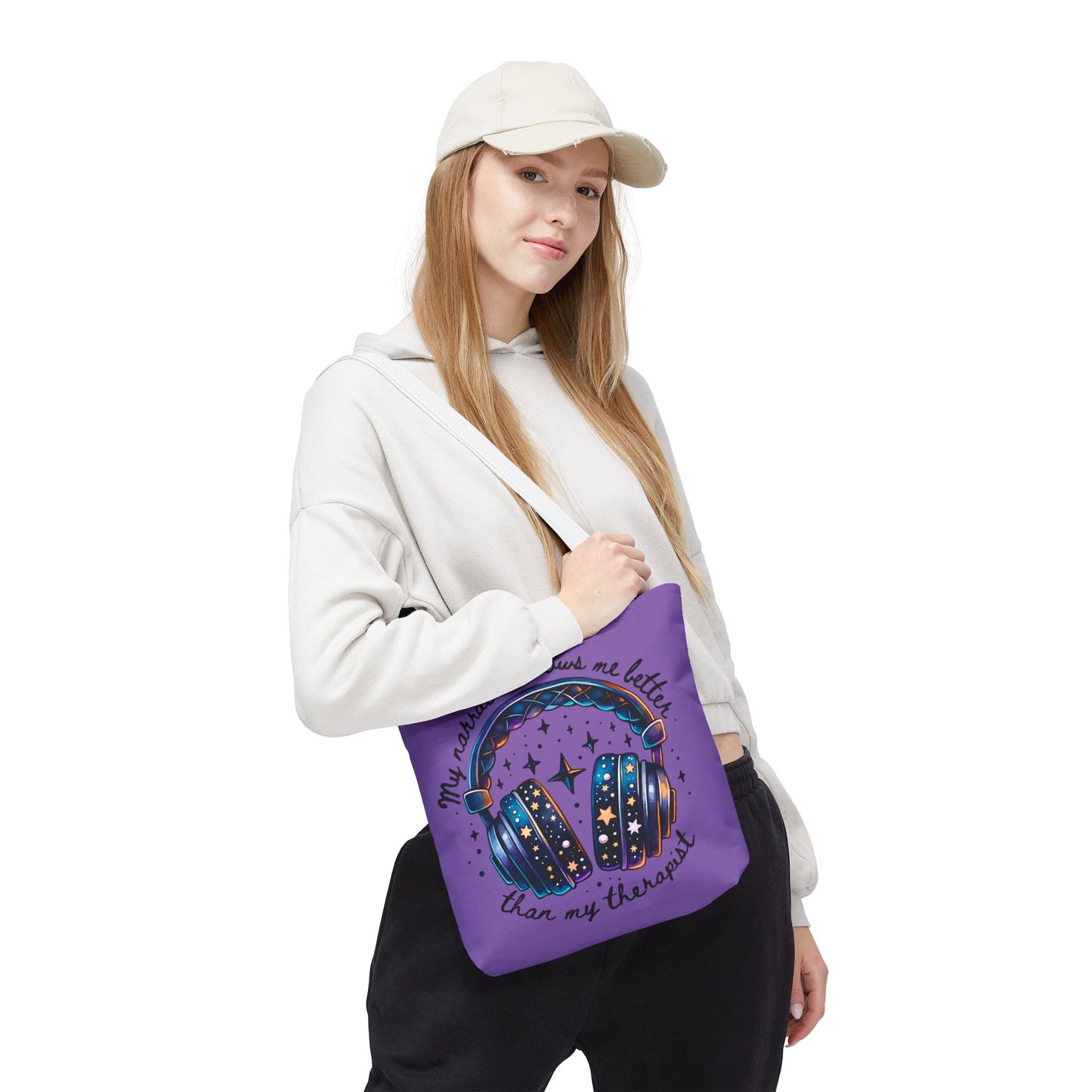 Galaxy Headphones Tote Bag — "My Narrator Knows Me Better Than My Therapist" Book Lover Tote