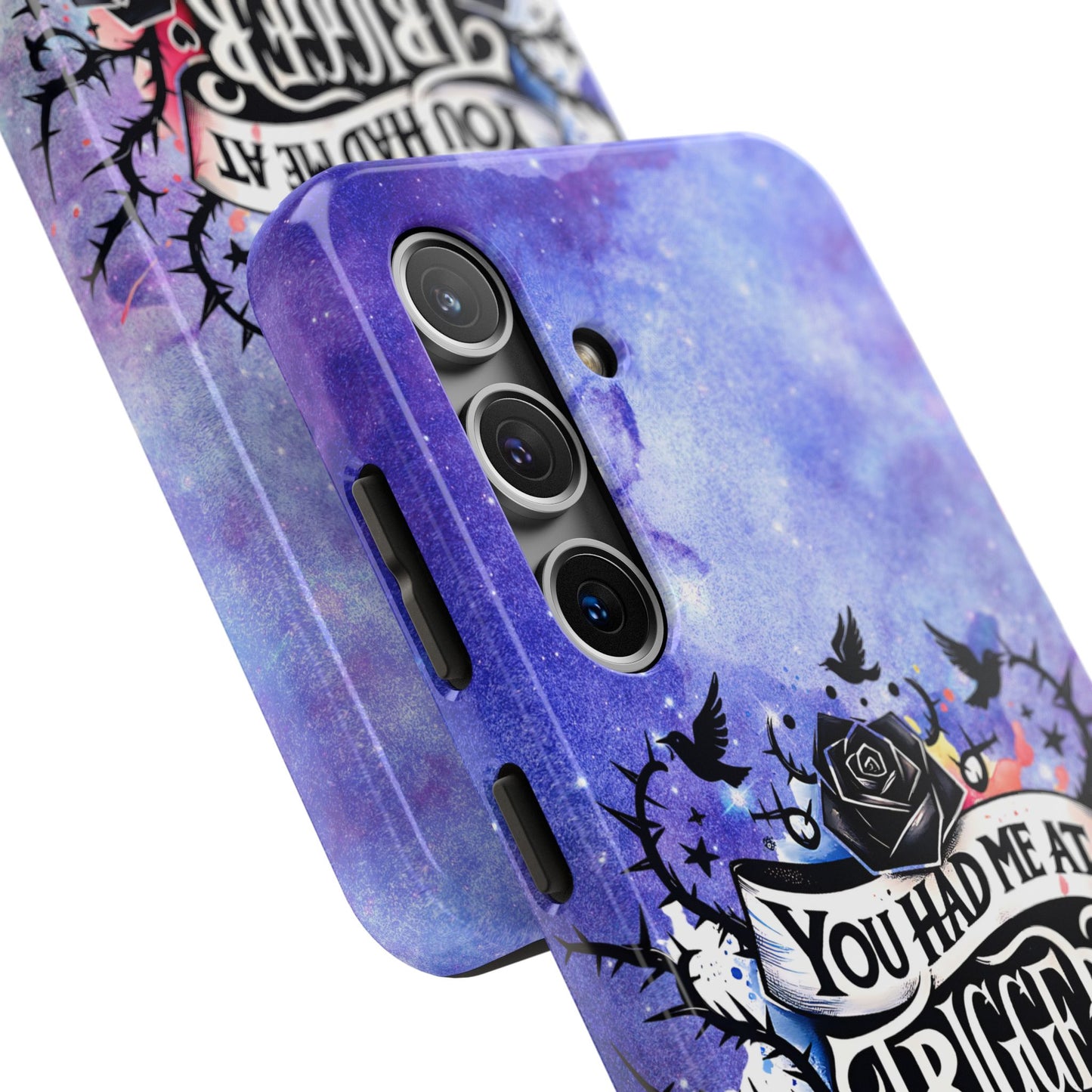 You had me at Trigger Warning Tough Phone Case — Gothic Roses & Galaxy Quote Protective Cover