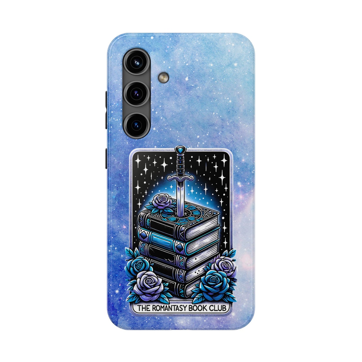 Fantasy Book Club Tough Phone Case — Sword & Stacked Books Design