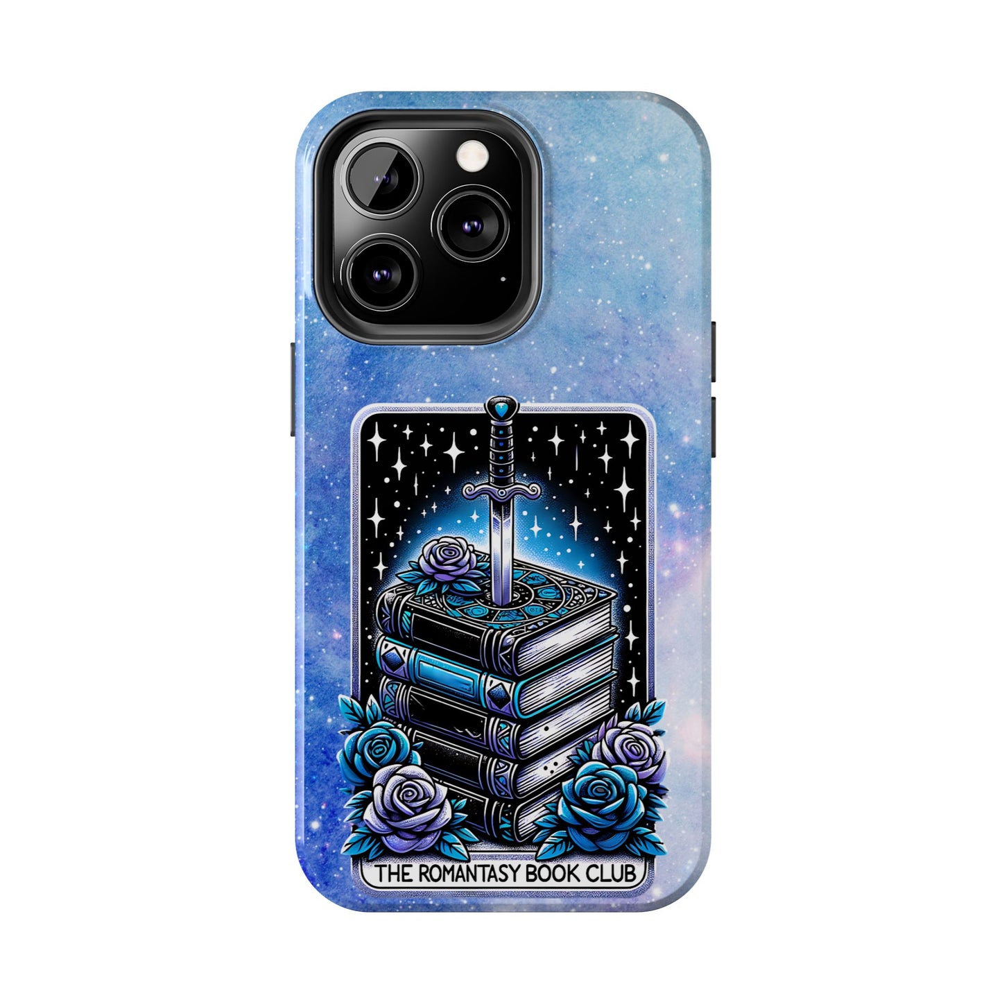 Fantasy Book Club Tough Phone Case — Sword & Stacked Books Design