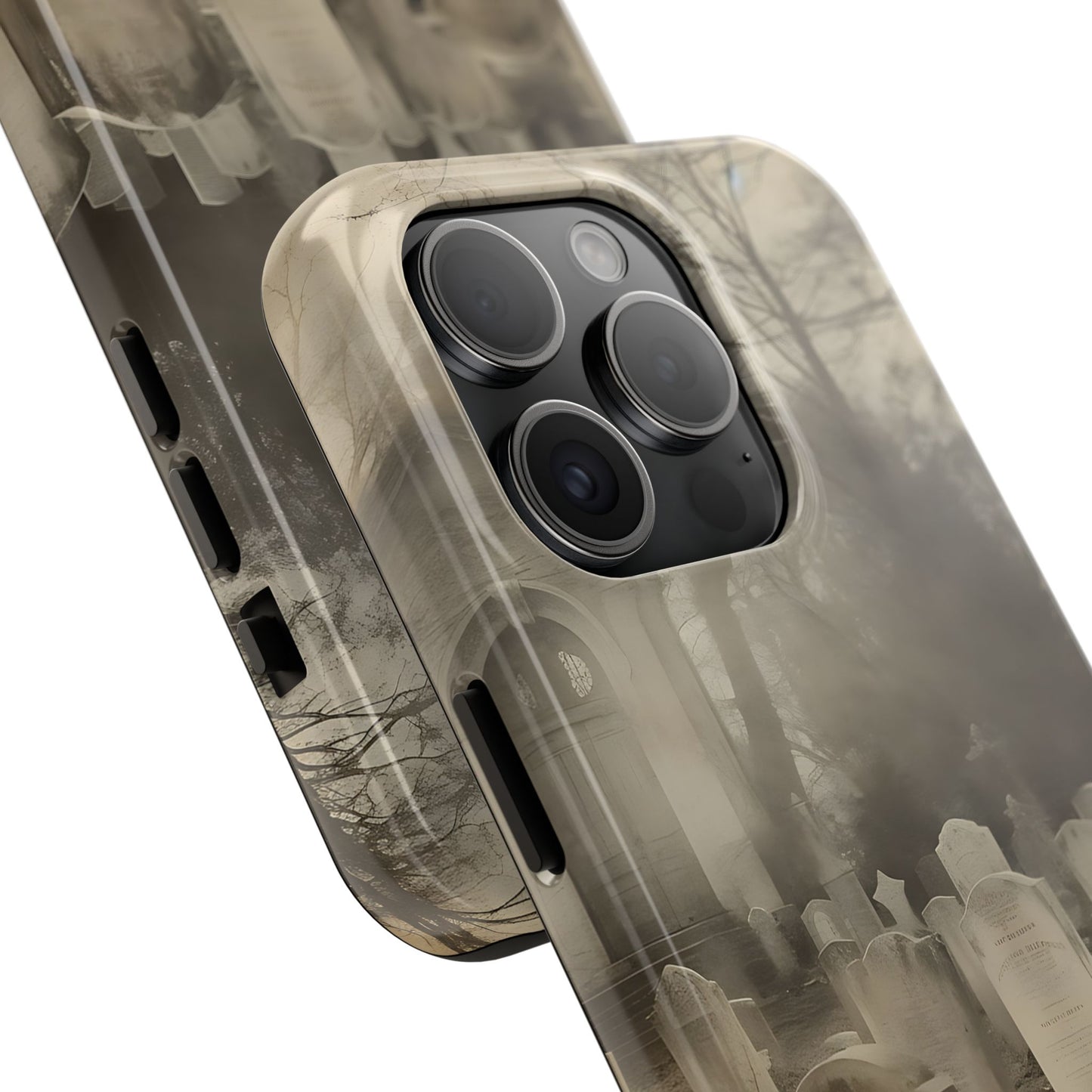 Cemetery Graveyard Phone Case — Spooky Fog Tombstone Tough Phone Case