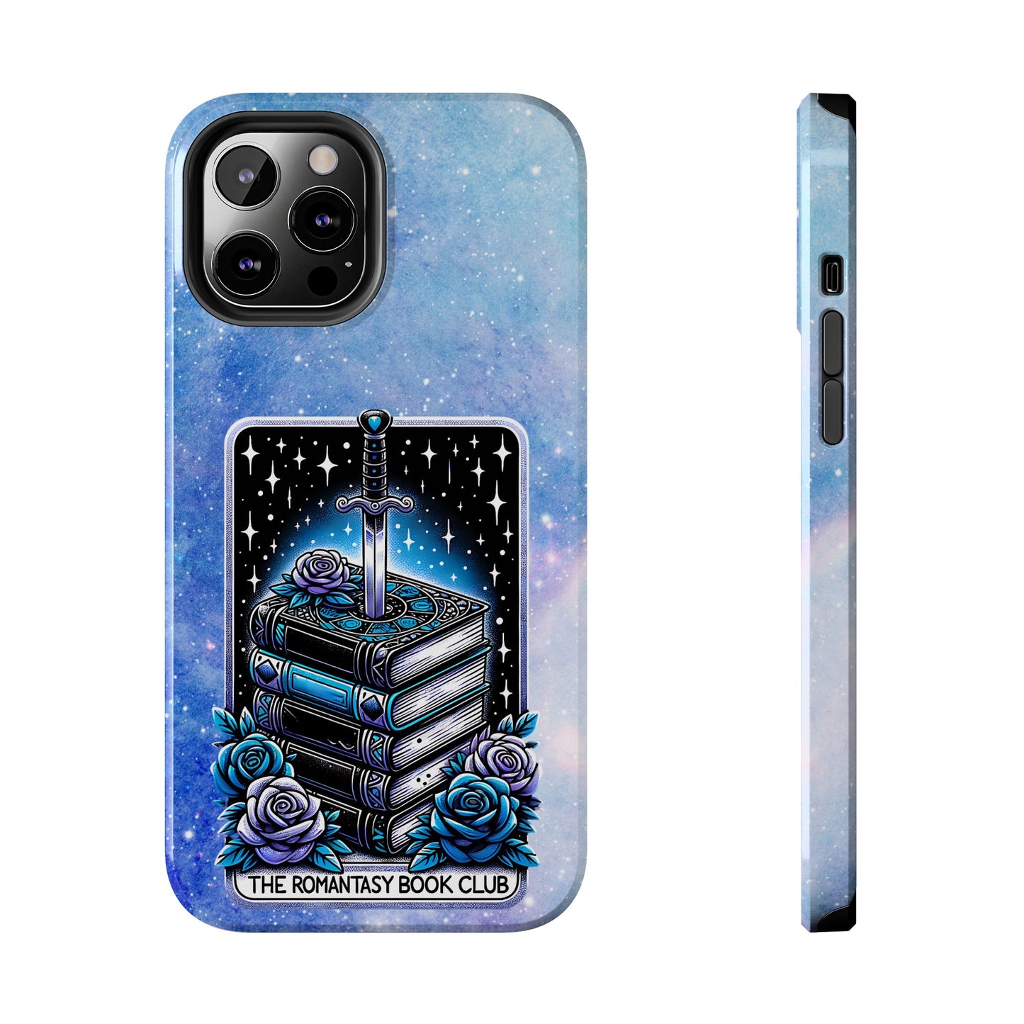 Fantasy Book Club Tough Phone Case — Sword & Stacked Books Design