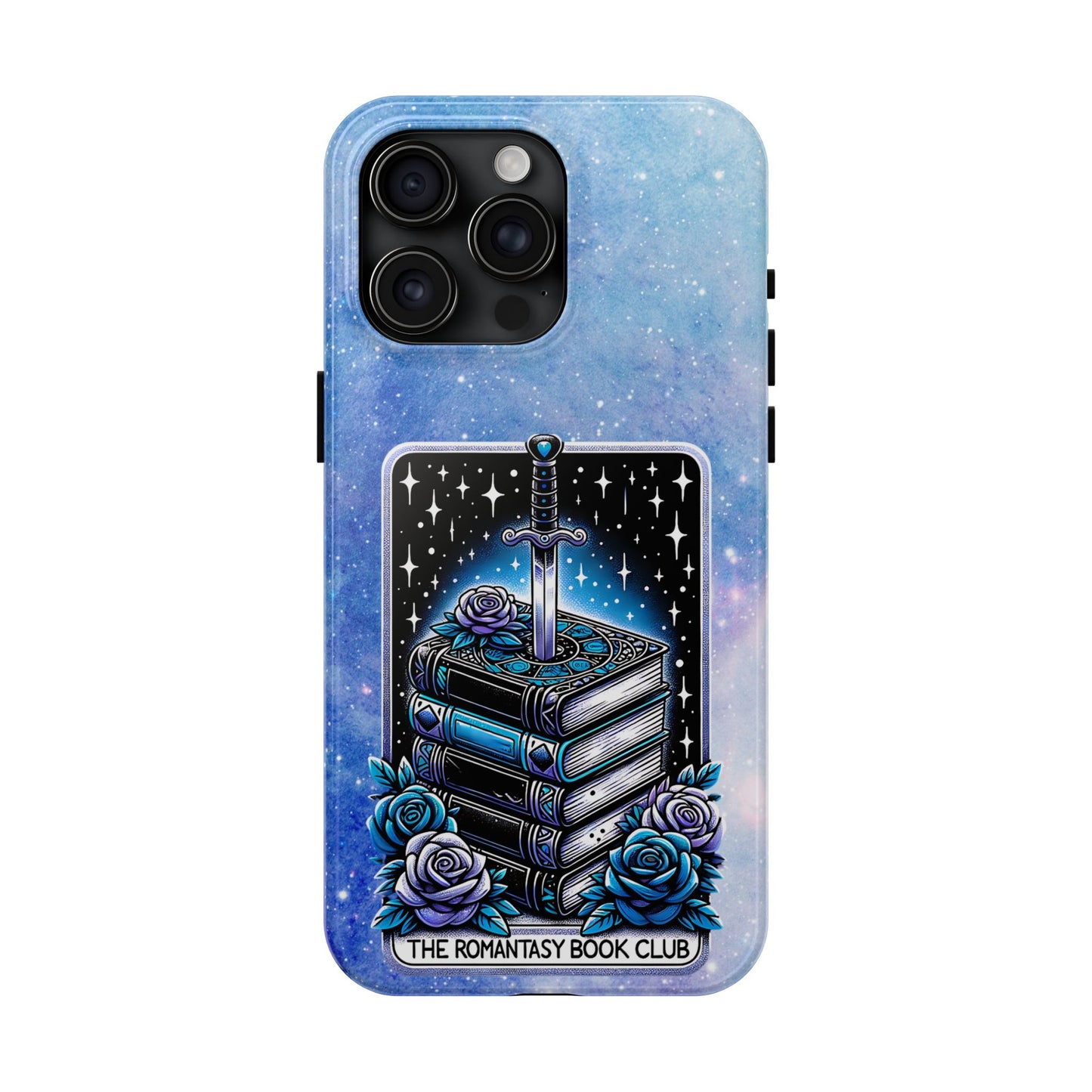 Fantasy Book Club Tough Phone Case — Sword & Stacked Books Design
