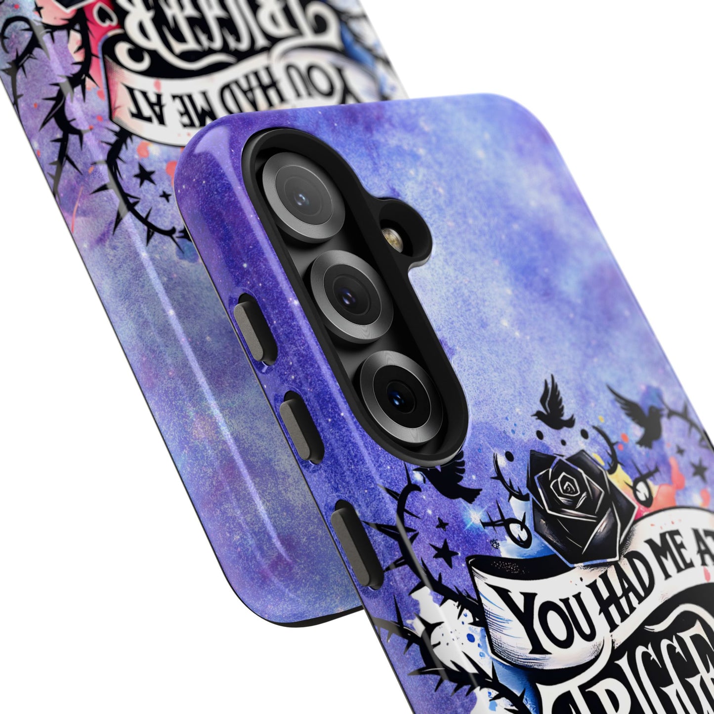 You had me at Trigger Warning Tough Phone Case — Gothic Roses & Galaxy Quote Protective Cover