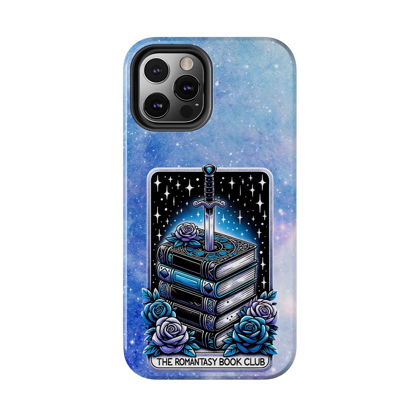 Fantasy Book Club Tough Phone Case — Sword & Stacked Books Design