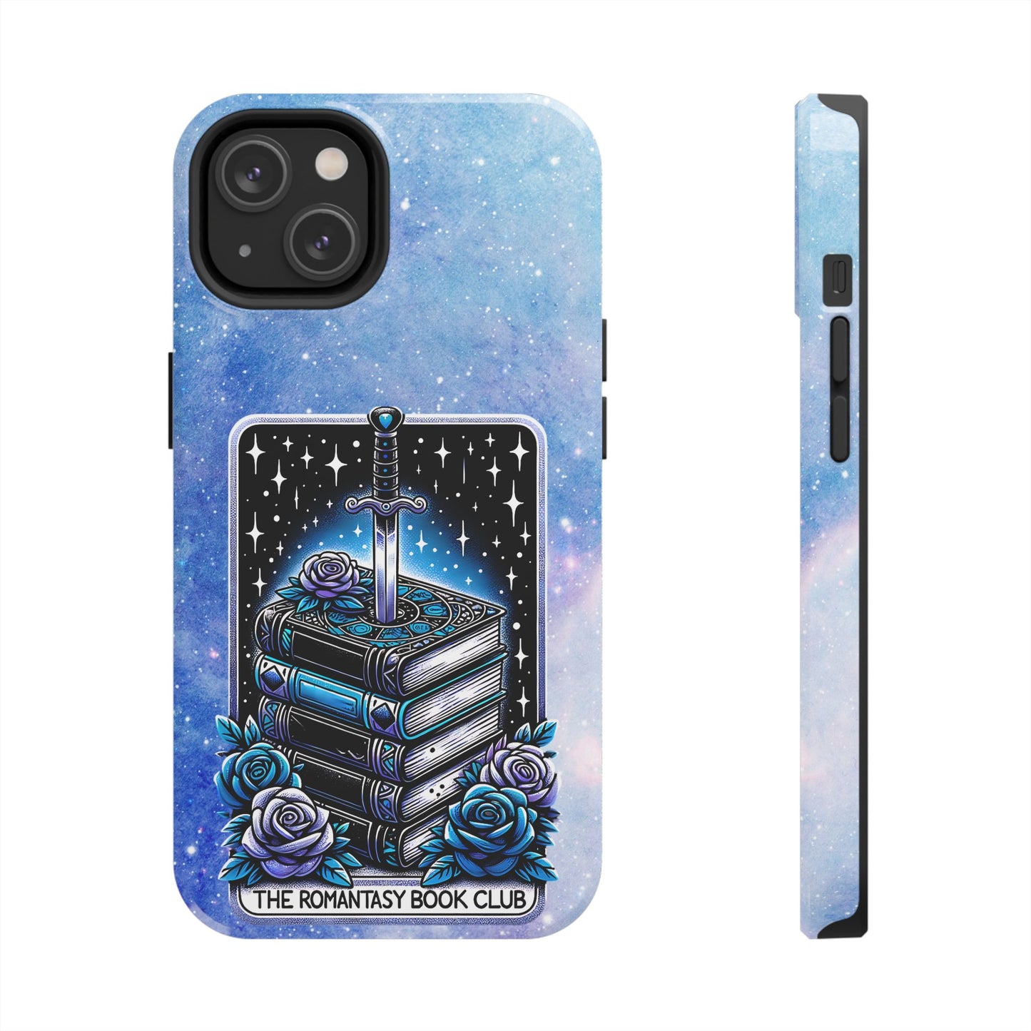 Fantasy Book Club Tough Phone Case — Sword & Stacked Books Design