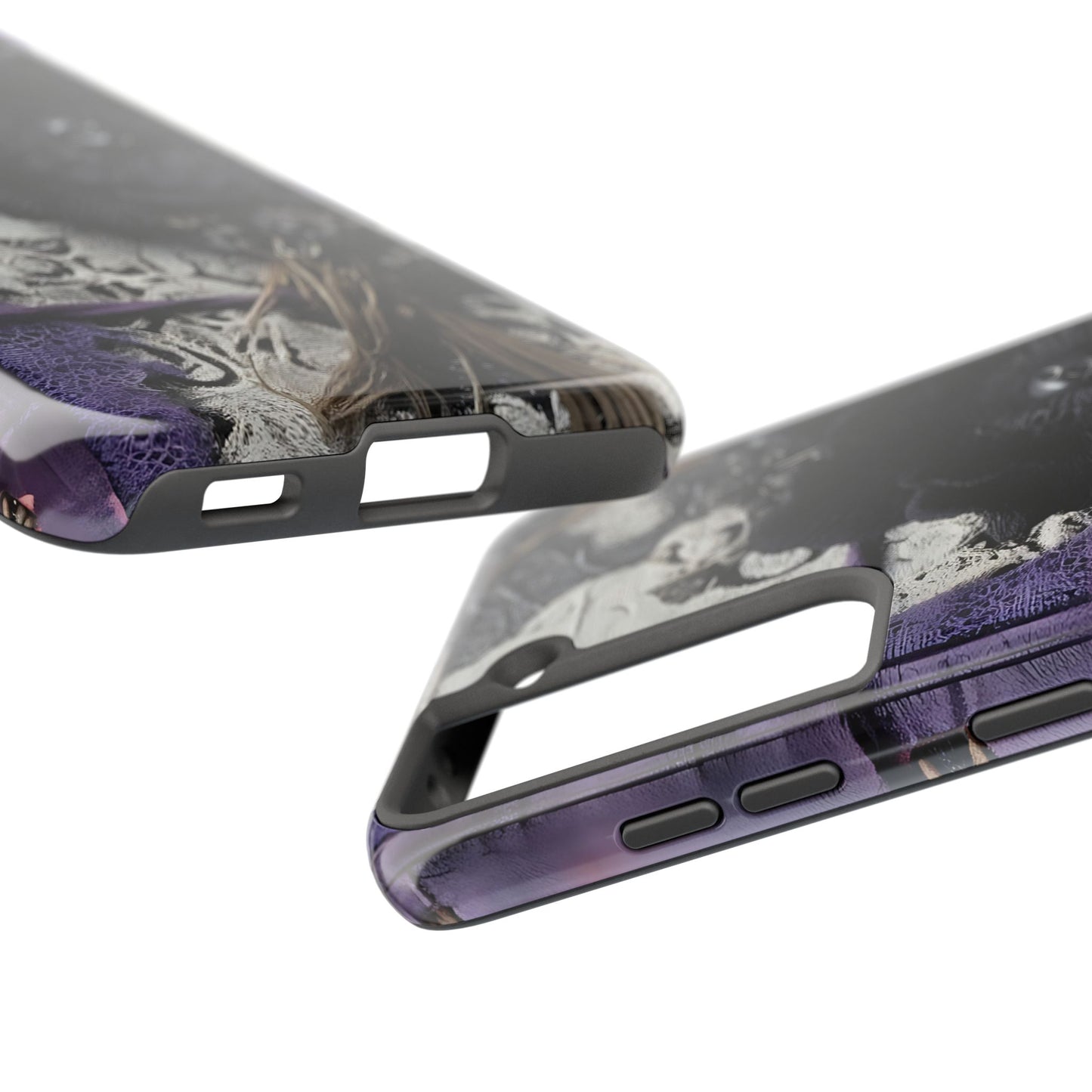 Gothic Skull Floral Tough Phone Case – Black Flower & Purple Accent Protective Cover