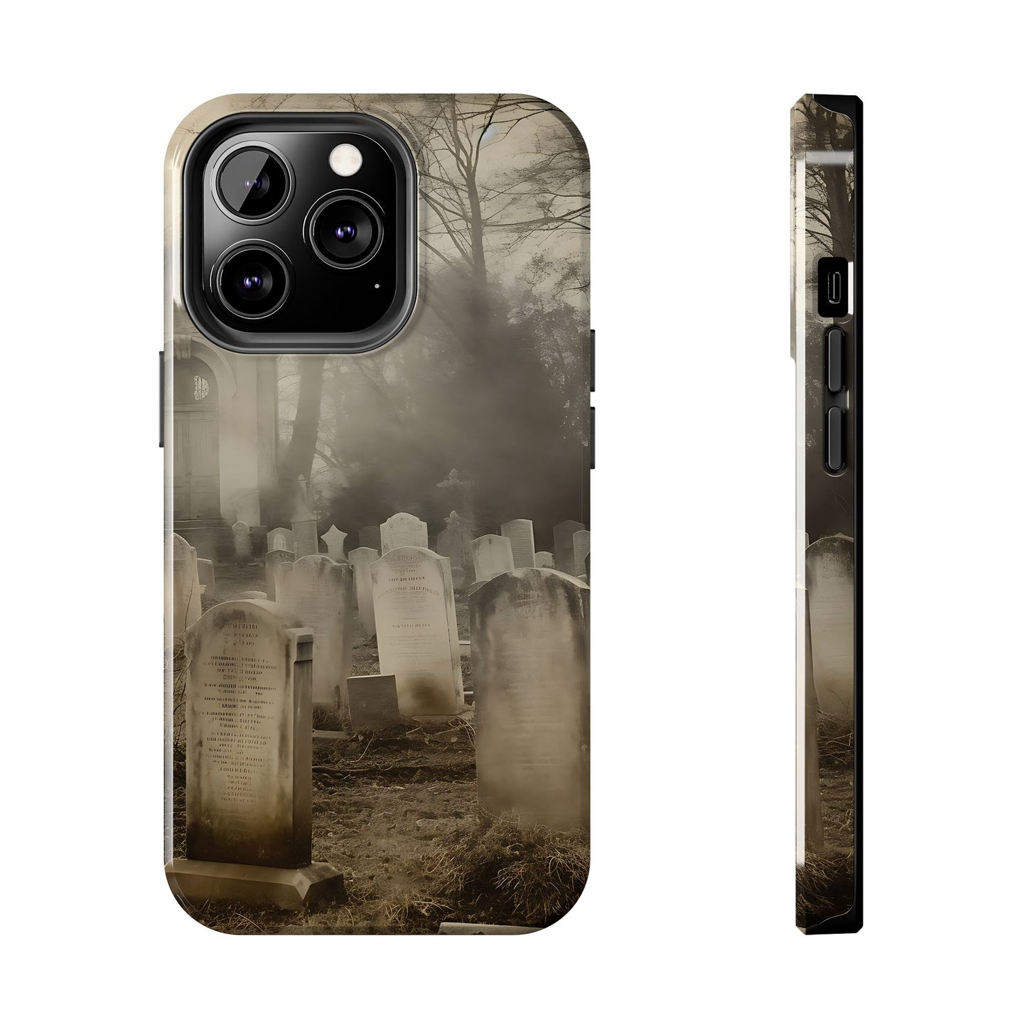 Cemetery Graveyard Phone Case — Spooky Fog Tombstone Tough Phone Case