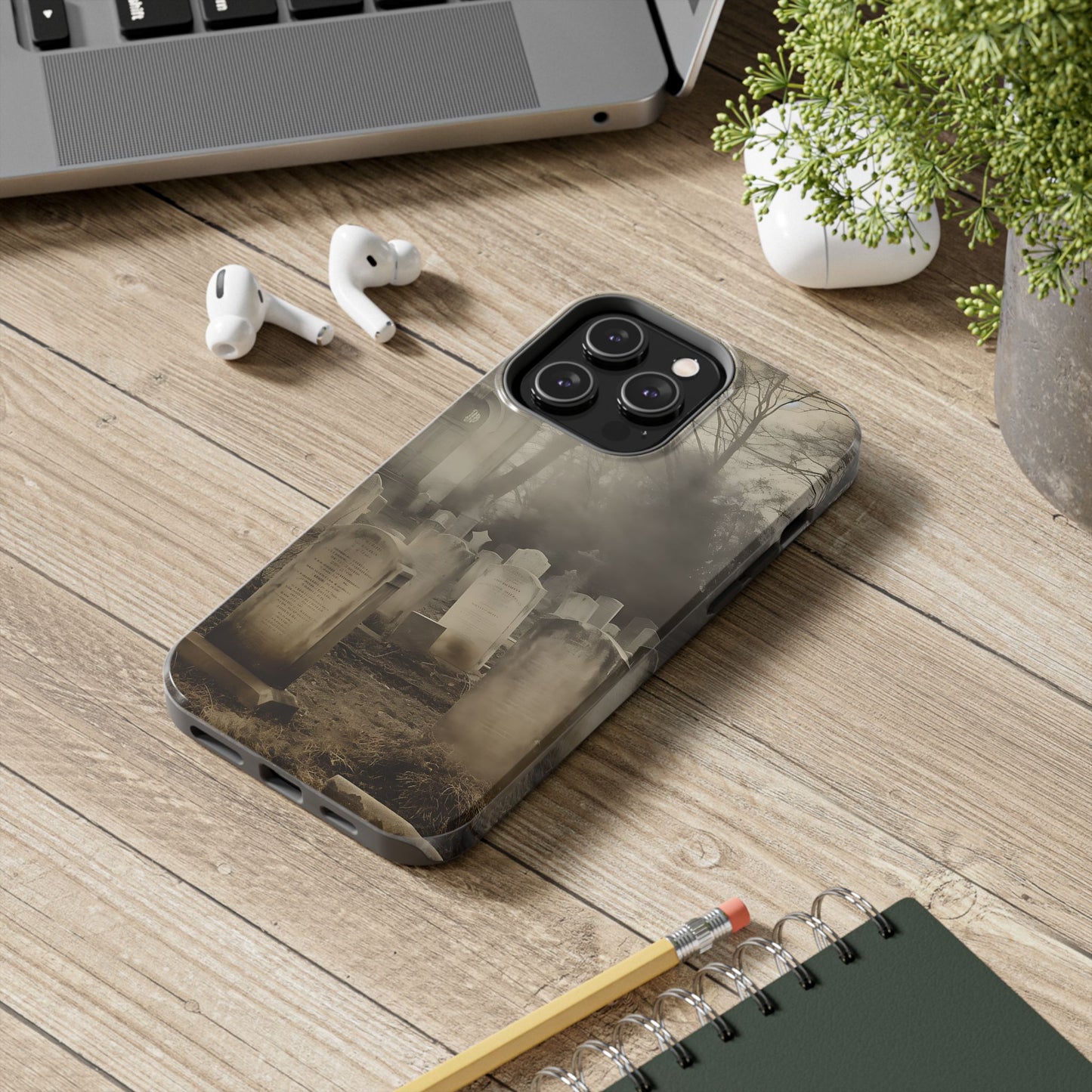 Cemetery Graveyard Phone Case — Spooky Fog Tombstone Tough Phone Case