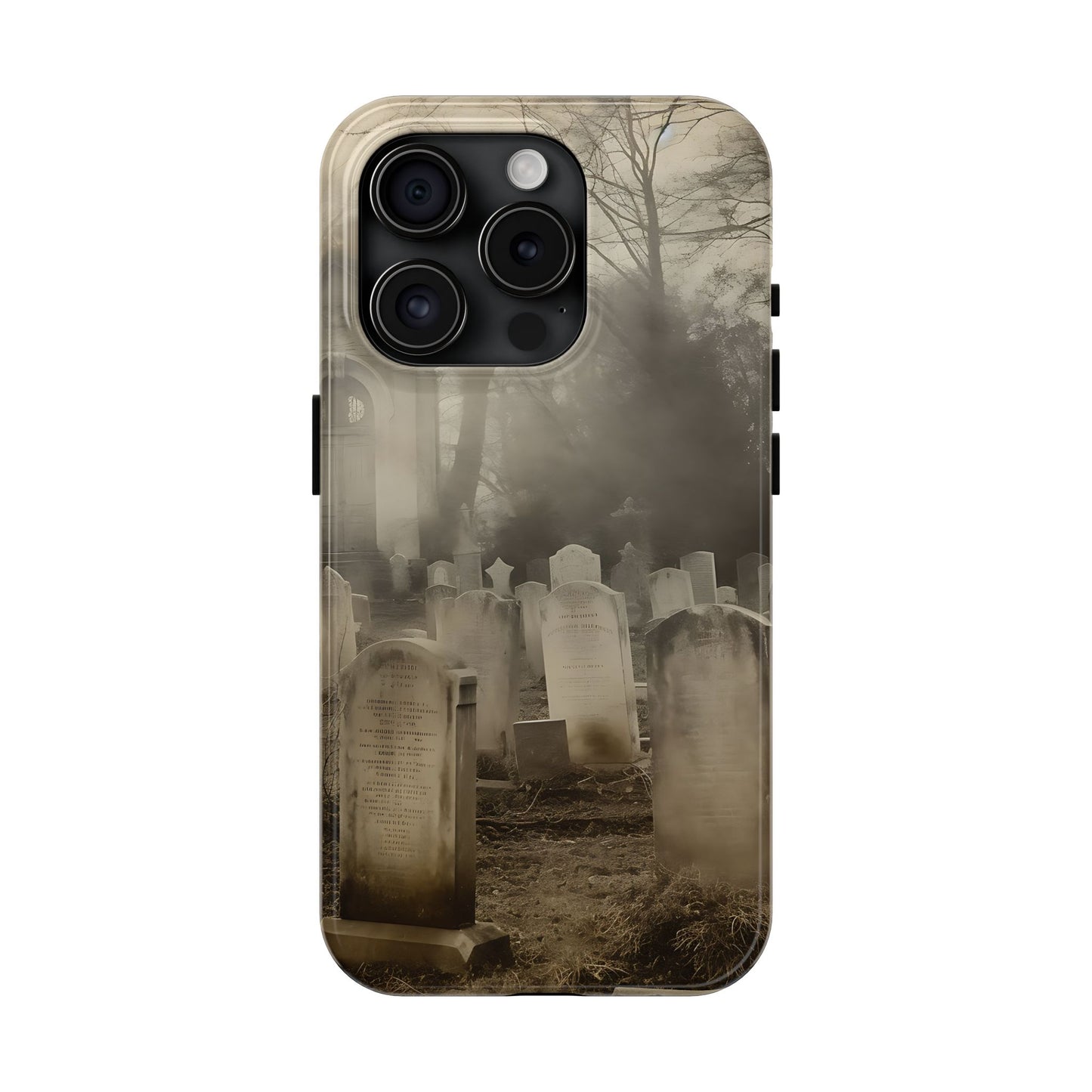 Cemetery Graveyard Phone Case — Spooky Fog Tombstone Tough Phone Case