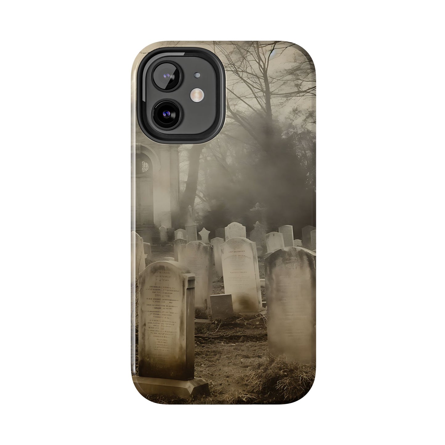 Cemetery Graveyard Phone Case — Spooky Fog Tombstone Tough Phone Case
