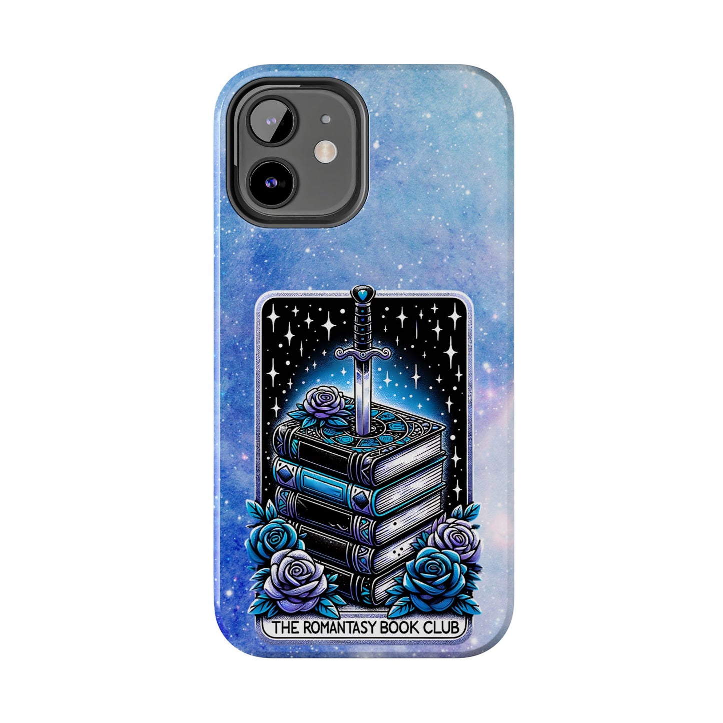 Fantasy Book Club Tough Phone Case — Sword & Stacked Books Design