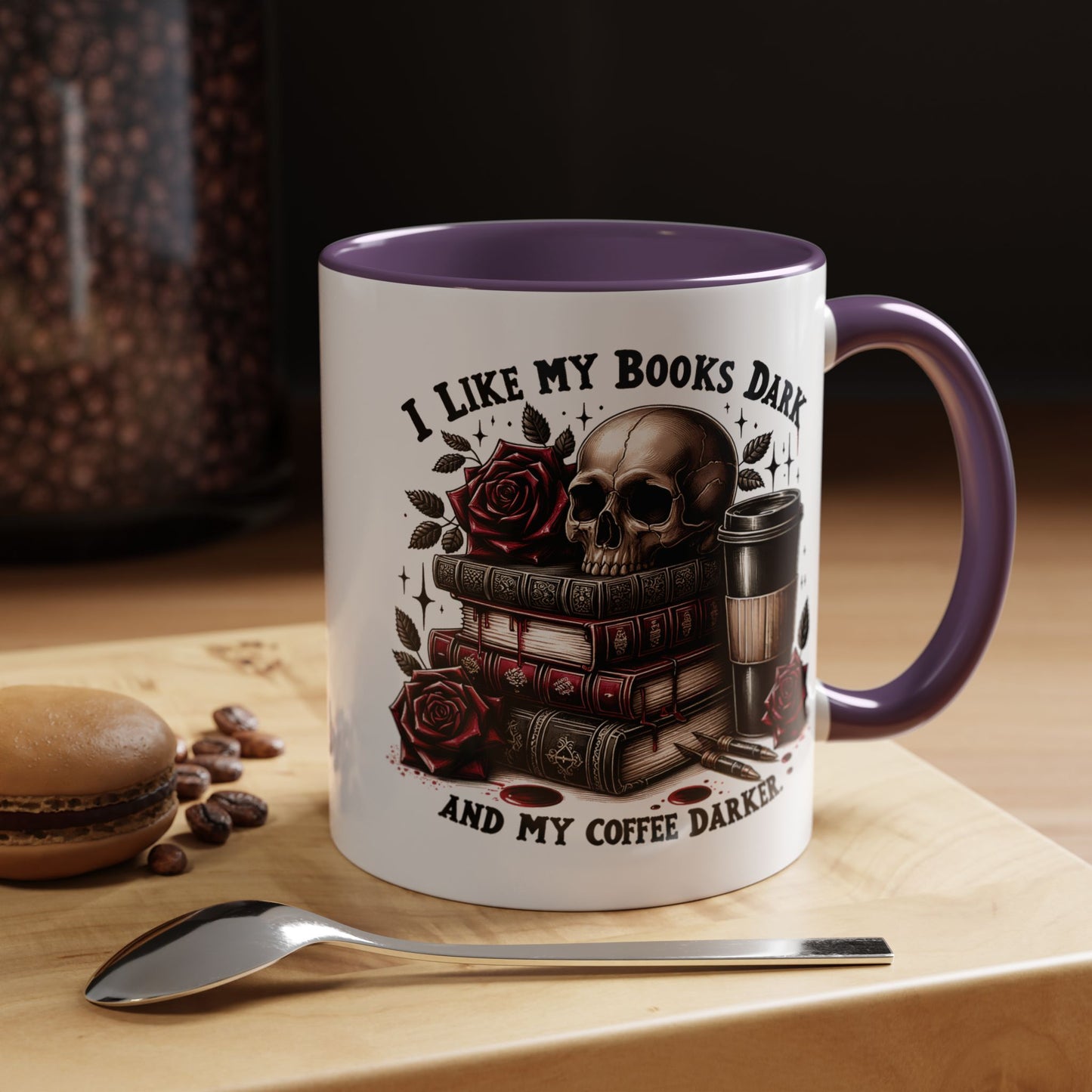 Dark Books & Coffee Accent Mug — "I Like My Books Dark and My Coffee Darker" (11/15 oz)