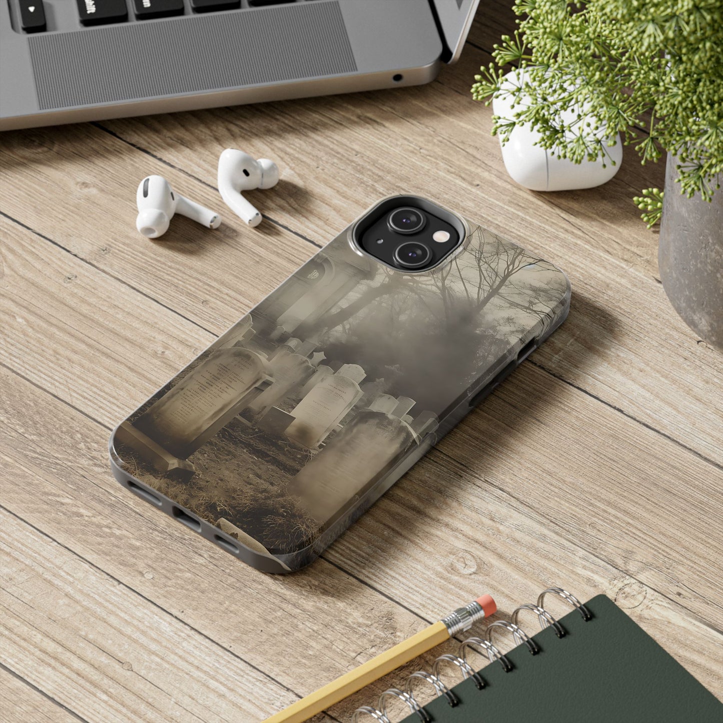 Cemetery Graveyard Phone Case — Spooky Fog Tombstone Tough Phone Case