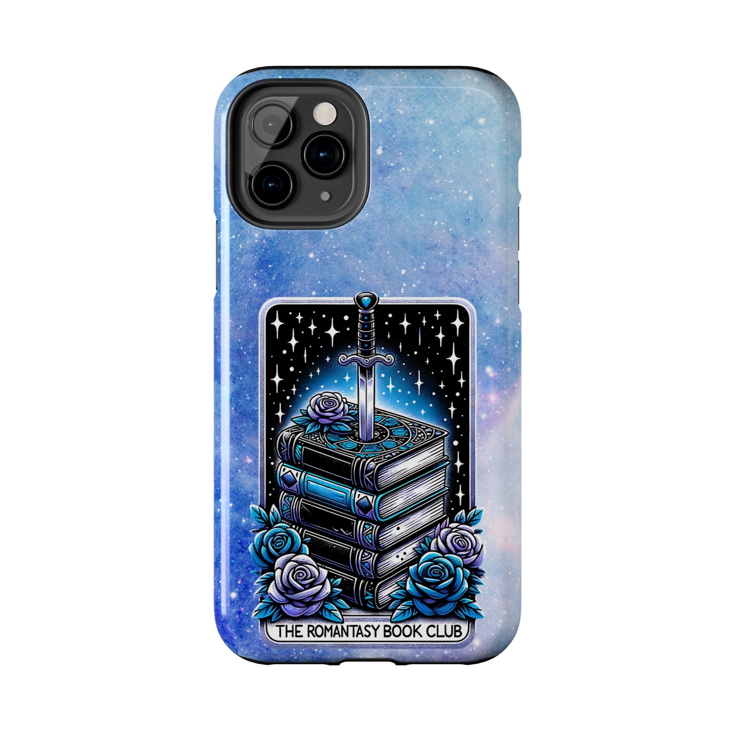 Fantasy Book Club Tough Phone Case — Sword & Stacked Books Design