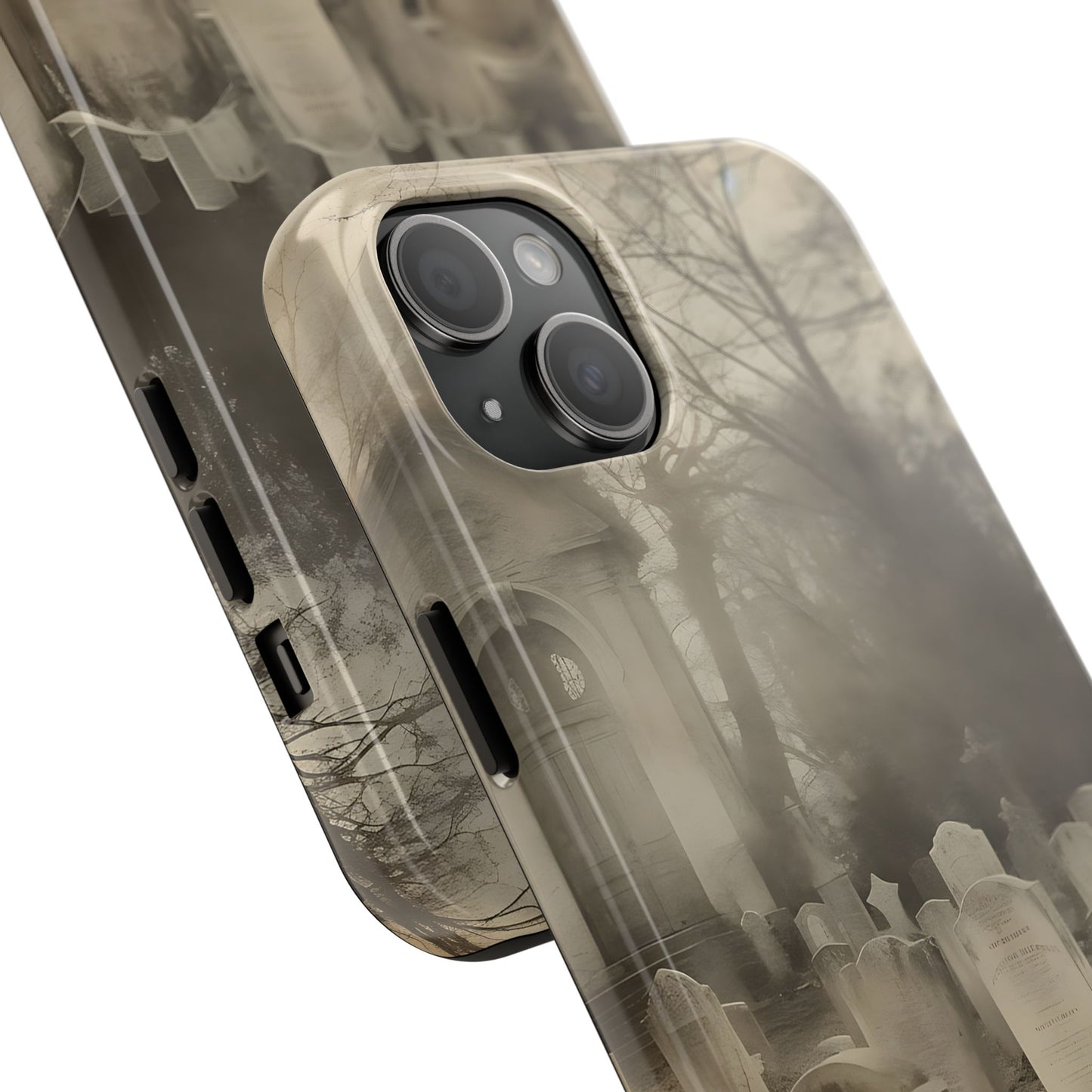 Cemetery Graveyard Phone Case — Spooky Fog Tombstone Tough Phone Case