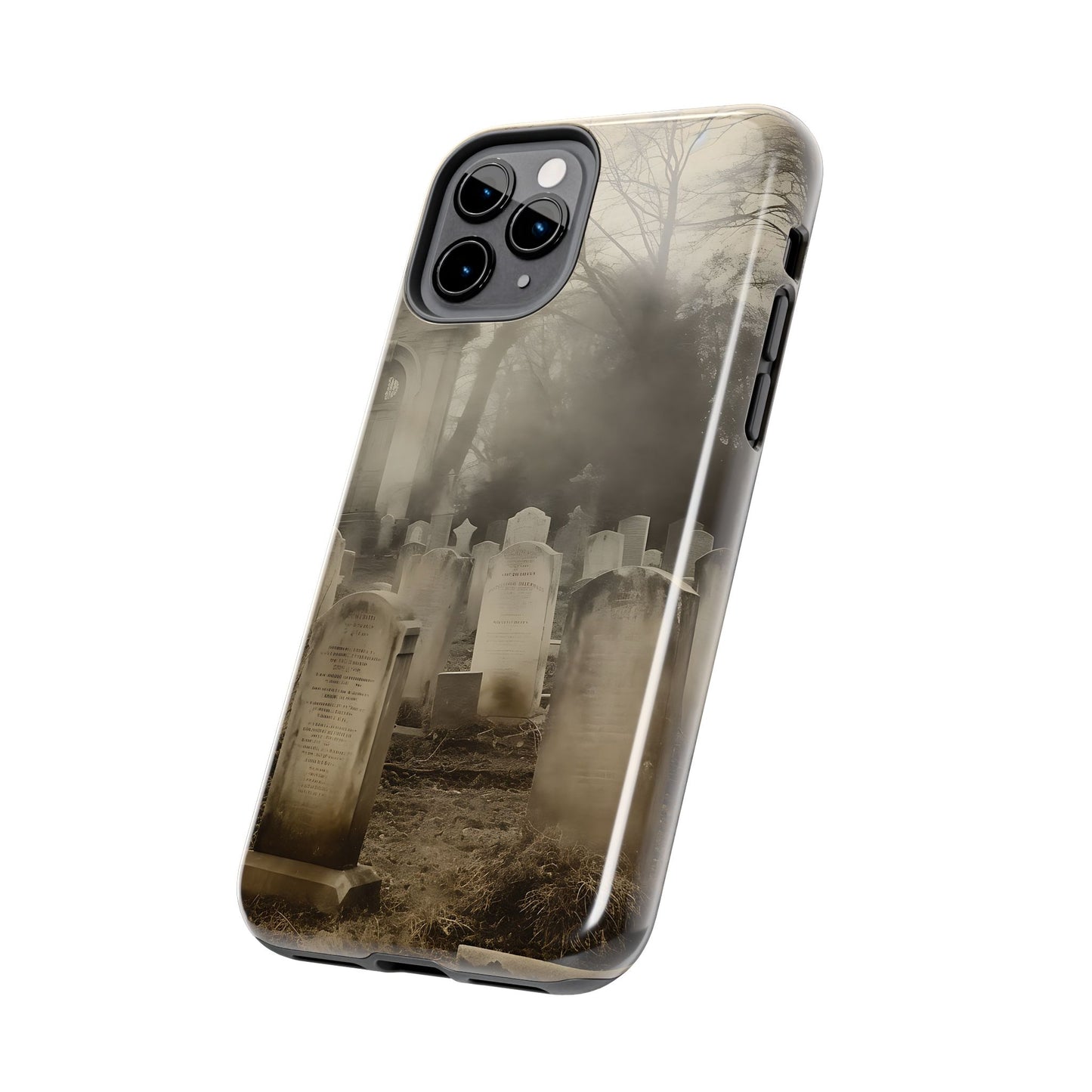 Cemetery Graveyard Phone Case — Spooky Fog Tombstone Tough Phone Case