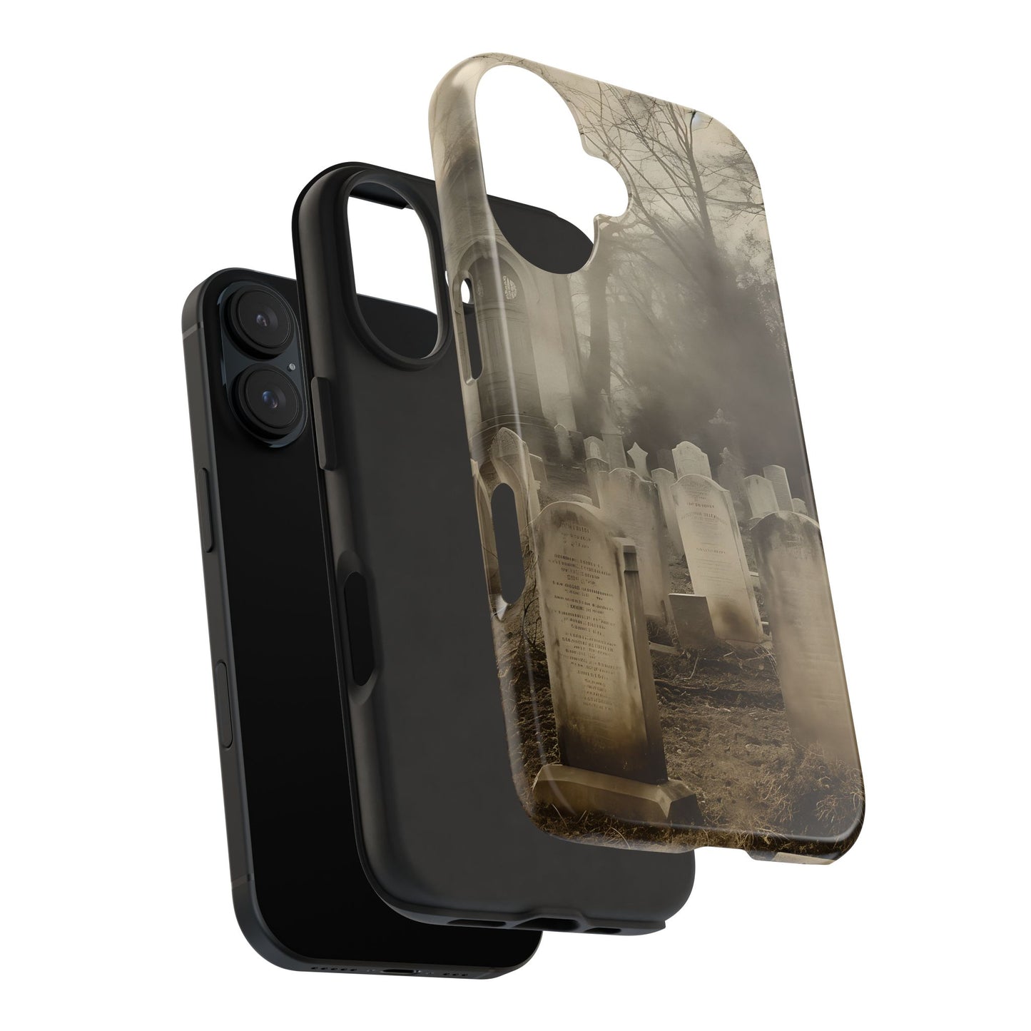 Cemetery Graveyard Phone Case — Spooky Fog Tombstone Tough Phone Case