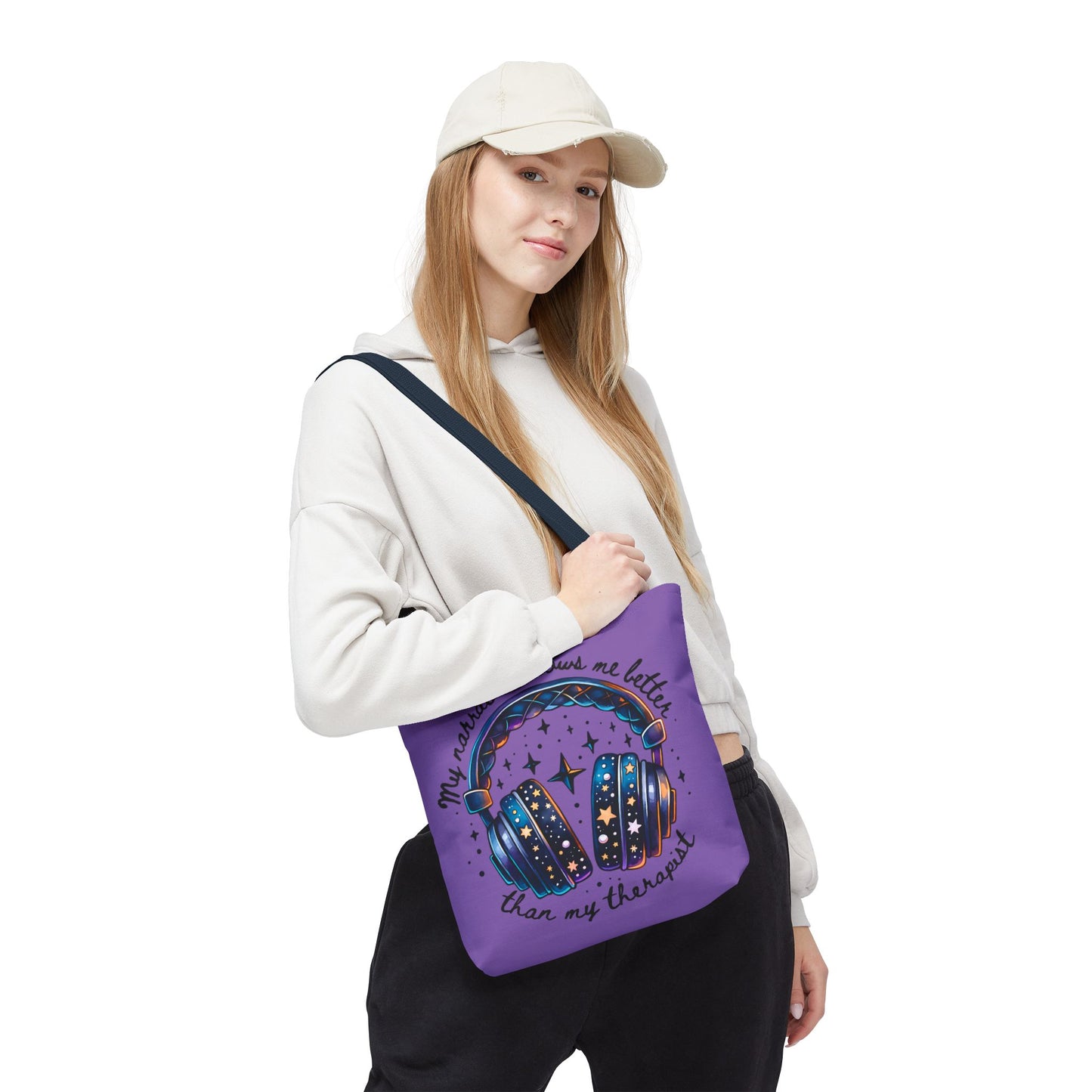 Galaxy Headphones Tote Bag — "My Narrator Knows Me Better Than My Therapist" Book Lover Tote
