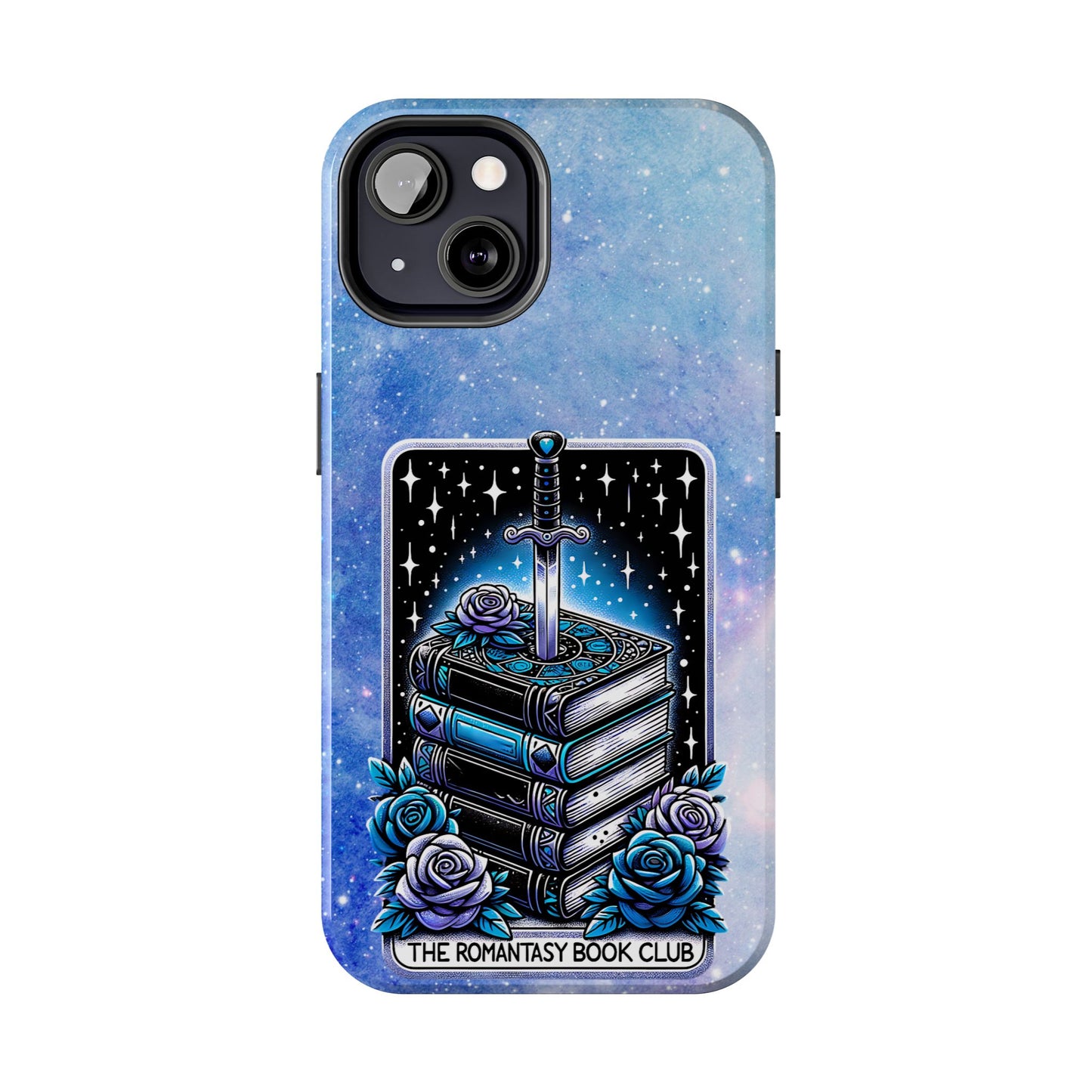 Fantasy Book Club Tough Phone Case — Sword & Stacked Books Design