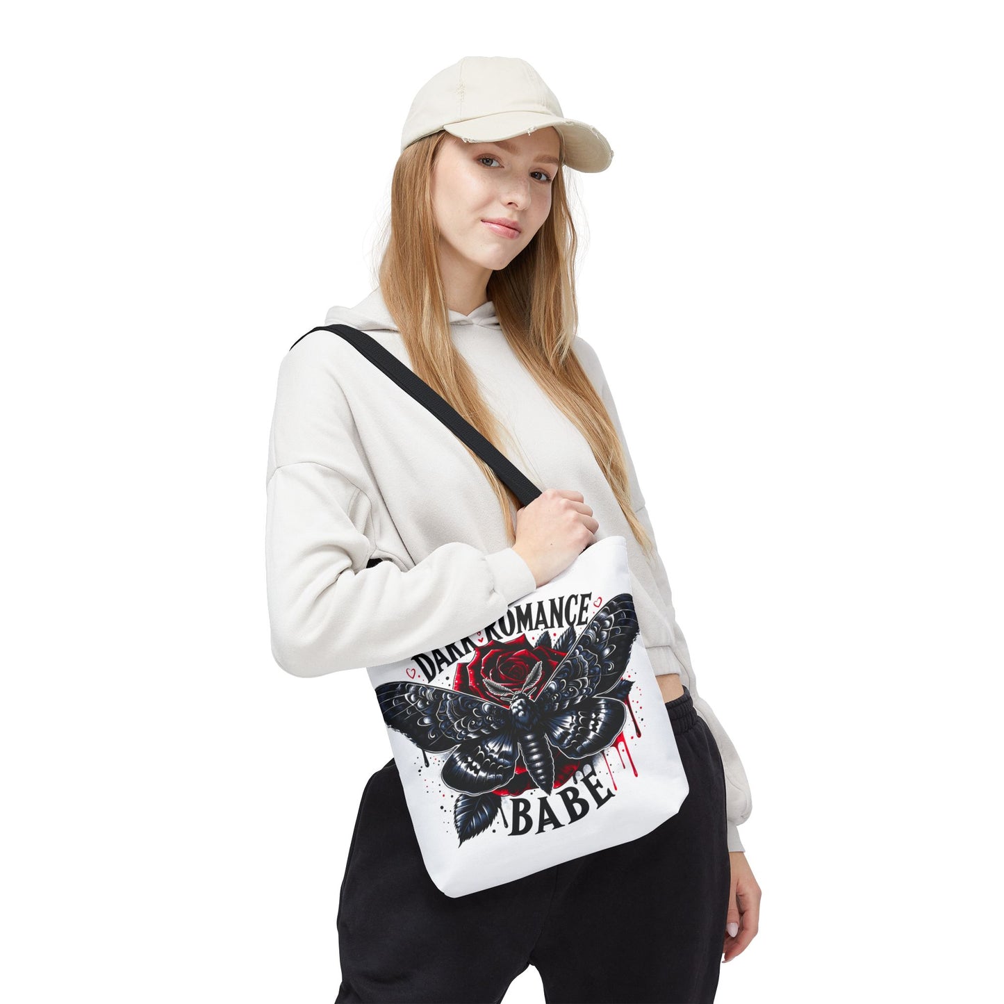 Dark Romance Babe Tote Bag — Gothic Moth & Rose All-Over Print
