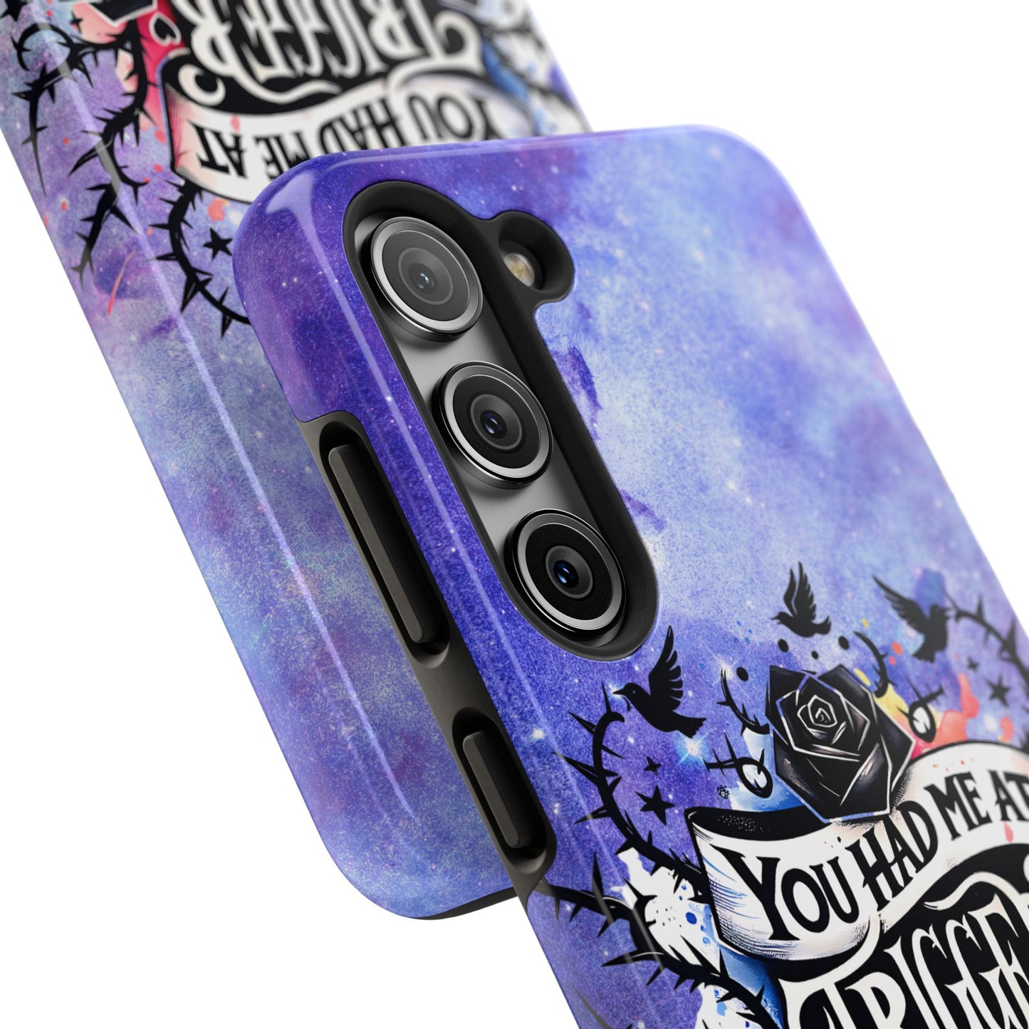 You had me at Trigger Warning Tough Phone Case — Gothic Roses & Galaxy Quote Protective Cover