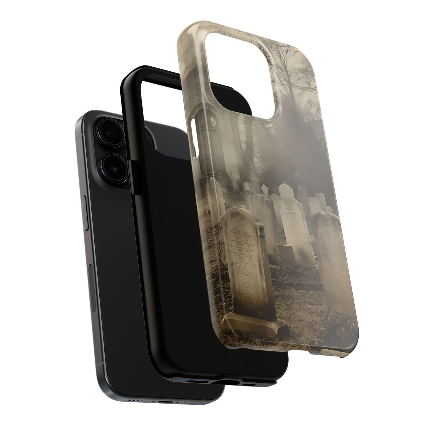 Cemetery Graveyard Phone Case — Spooky Fog Tombstone Tough Phone Case