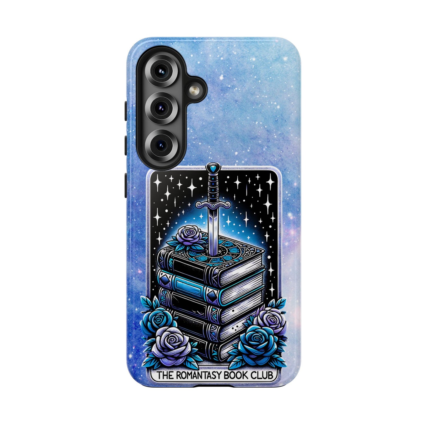 Fantasy Book Club Tough Phone Case — Sword & Stacked Books Design