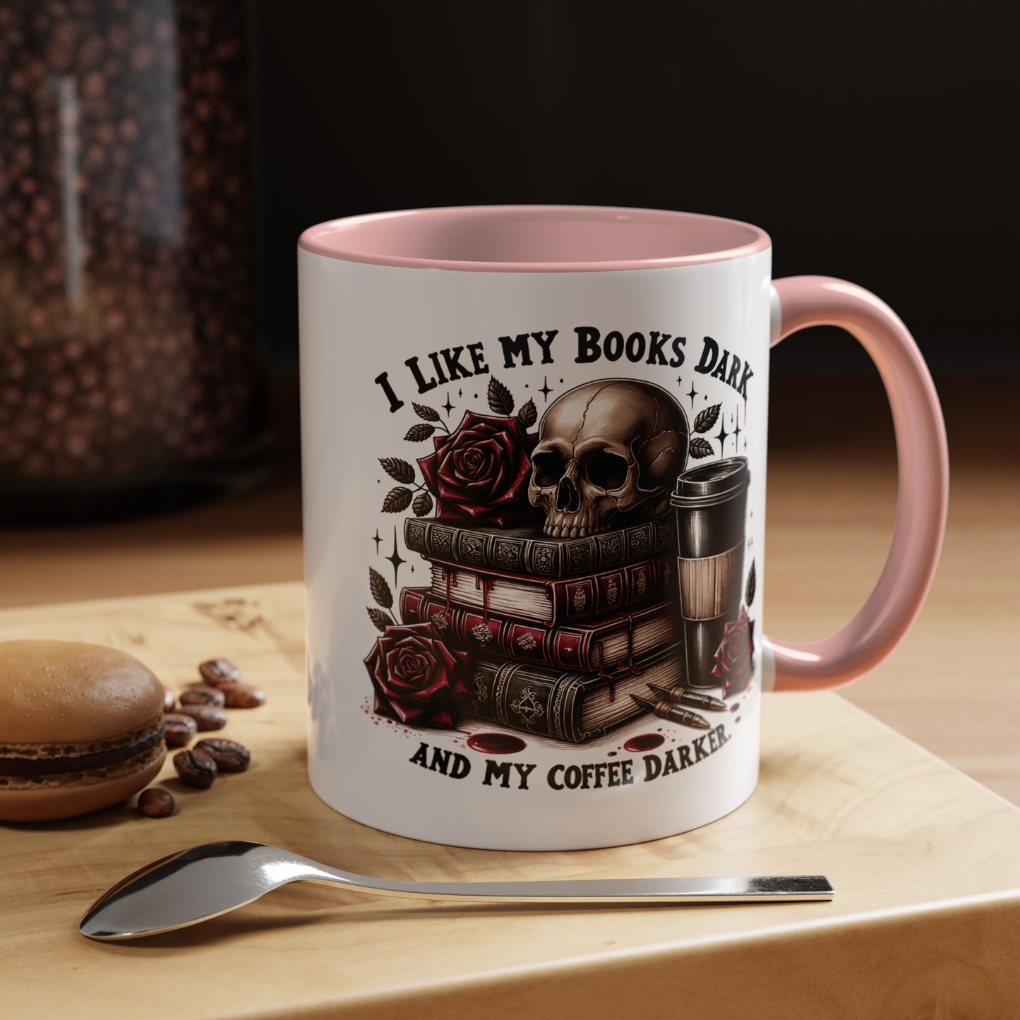 Dark Books & Coffee Accent Mug — "I Like My Books Dark and My Coffee Darker" (11/15 oz)