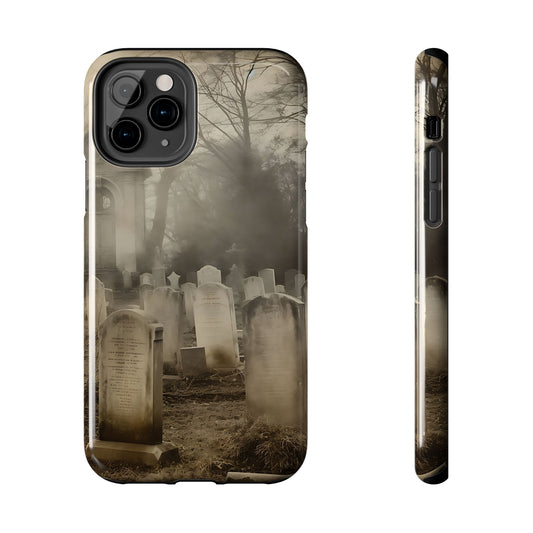 Cemetery Graveyard Phone Case — Spooky Fog Tombstone Tough Phone Case