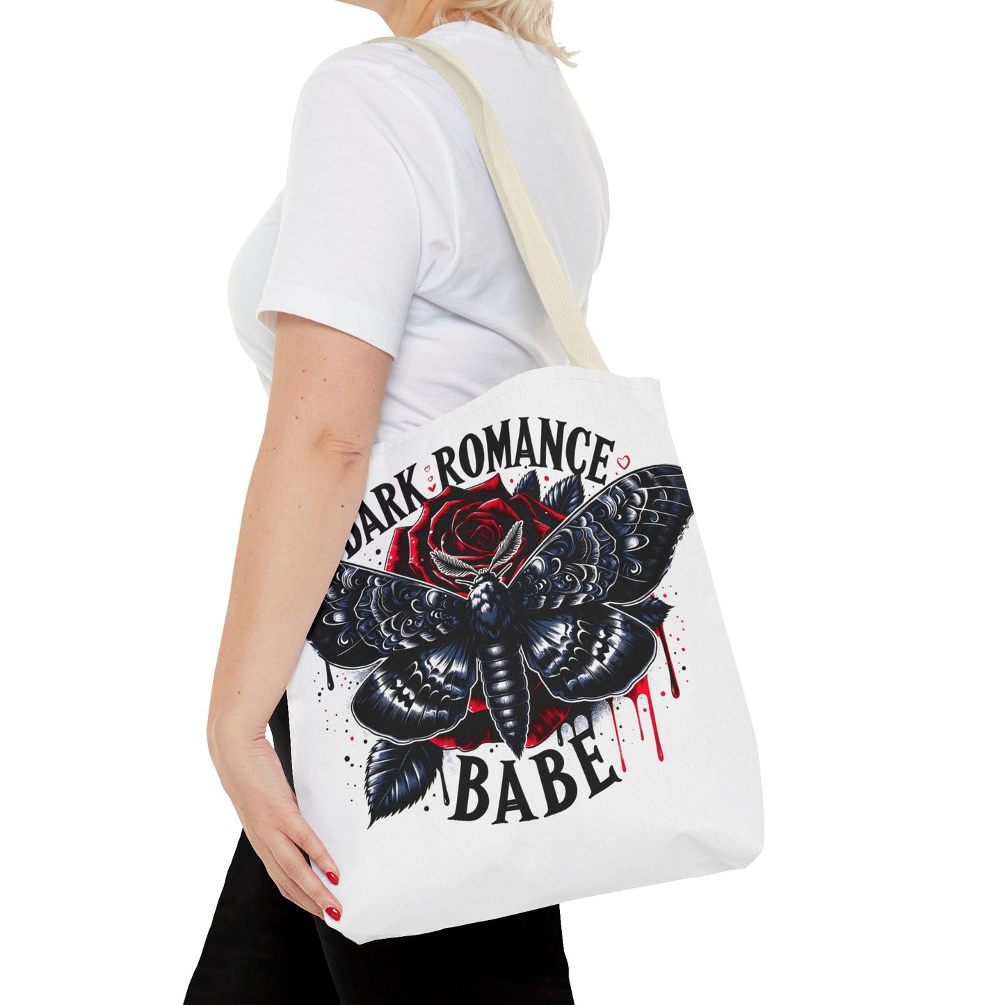 Dark Romance Babe Tote Bag — Gothic Moth & Rose All-Over Print