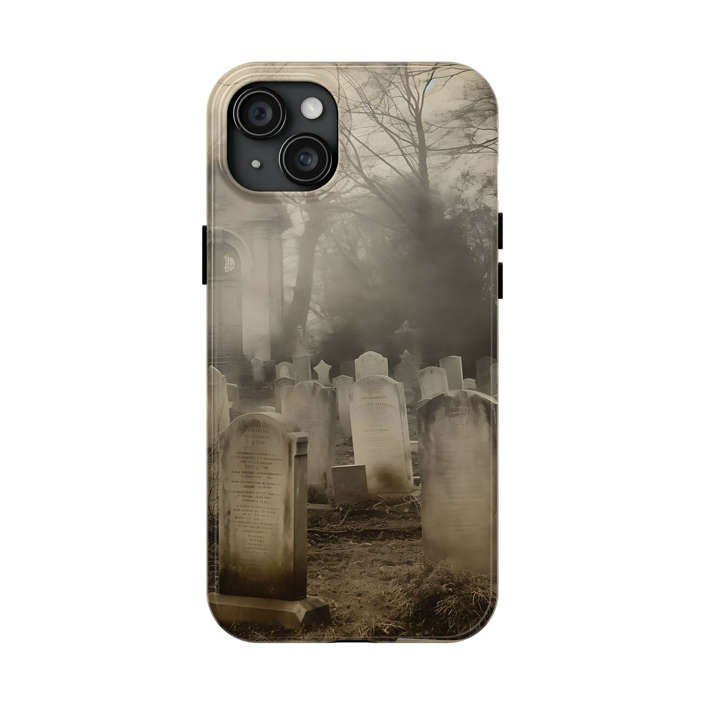 Cemetery Graveyard Phone Case — Spooky Fog Tombstone Tough Phone Case